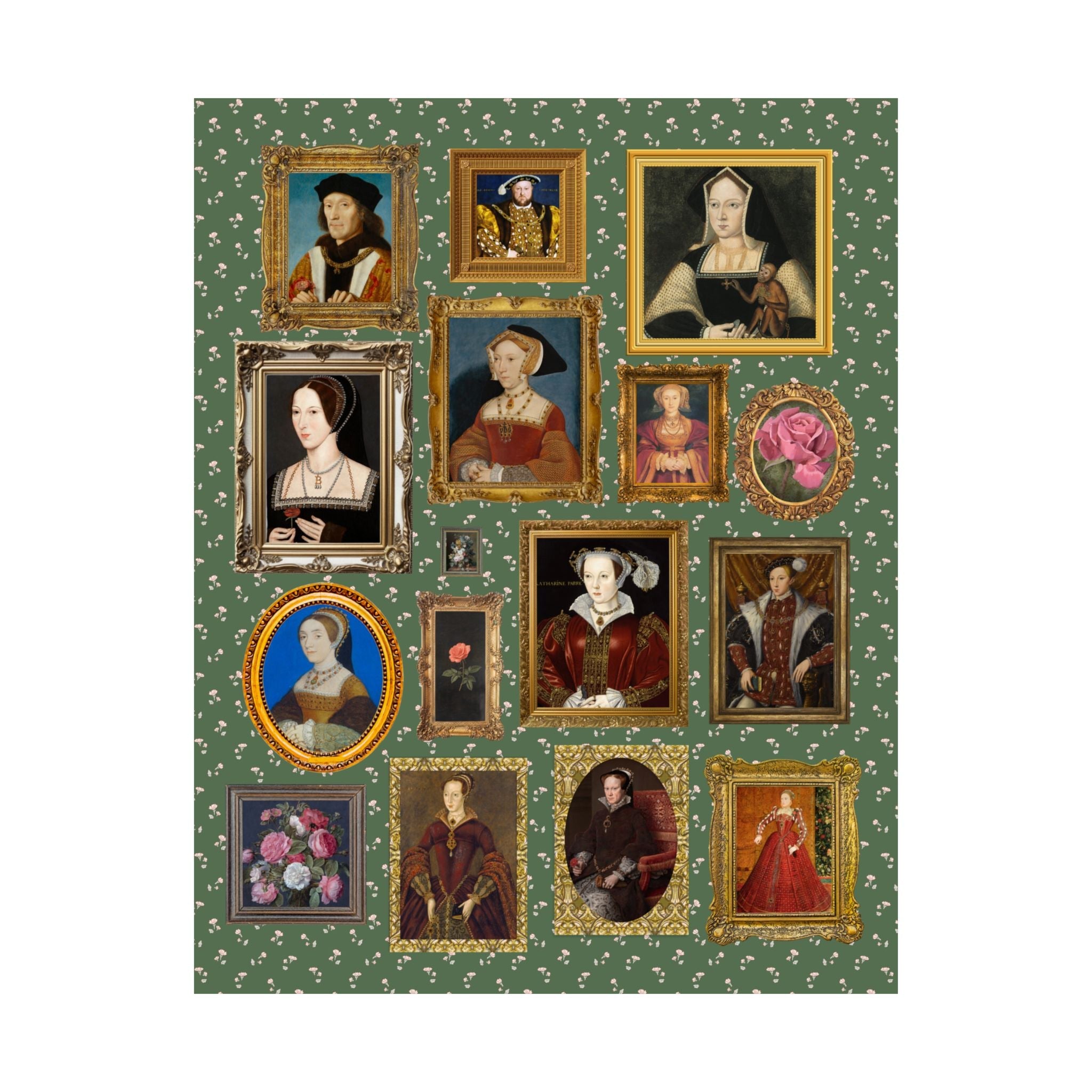 Tudor History Gift: Cute European History Poster with Portraits of Henry the 8th's Wives, Tudor Monarchs, English History Professor Gift - Opal and June