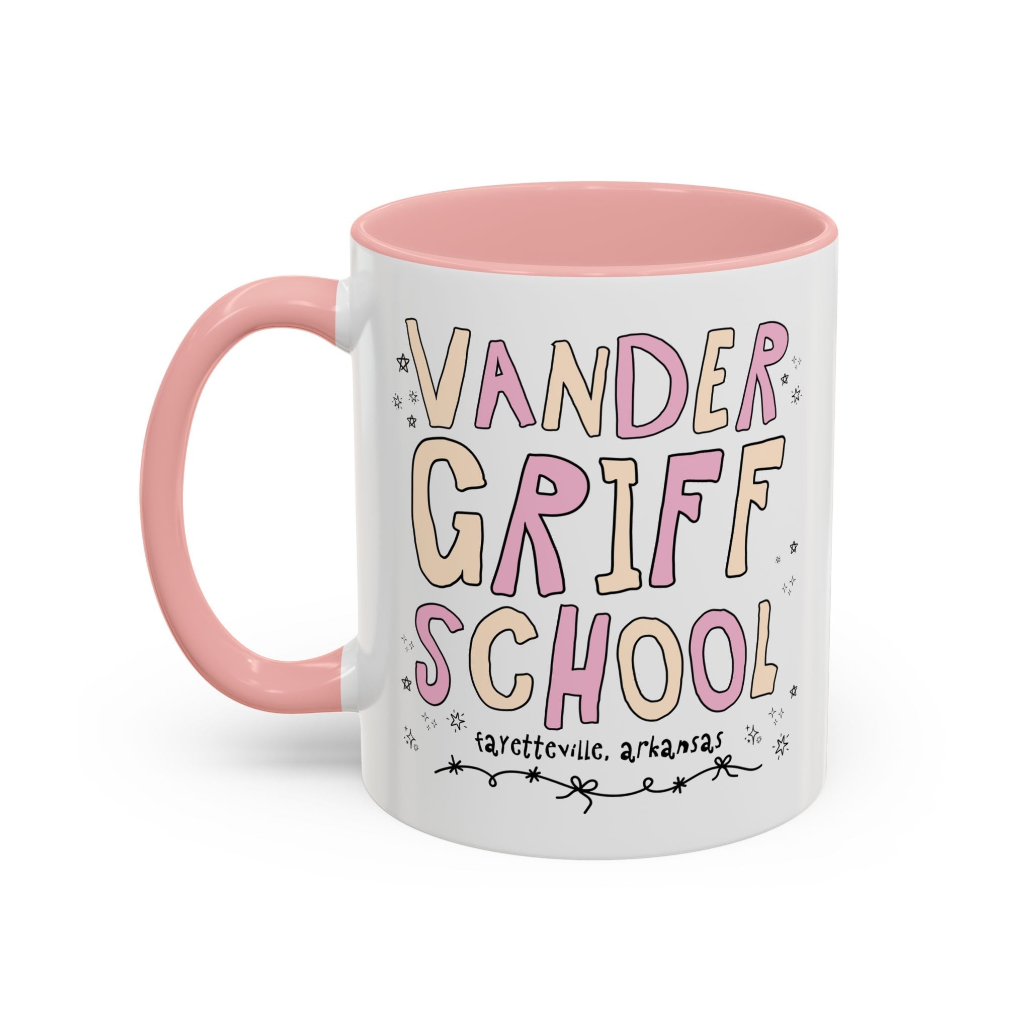 Vandergriff Elementary School 11 Oz Coffee Mug: Pink and Beige | FPS + Opal and June Coffee Mug, Fayetteville Public Schools - Opal and June
