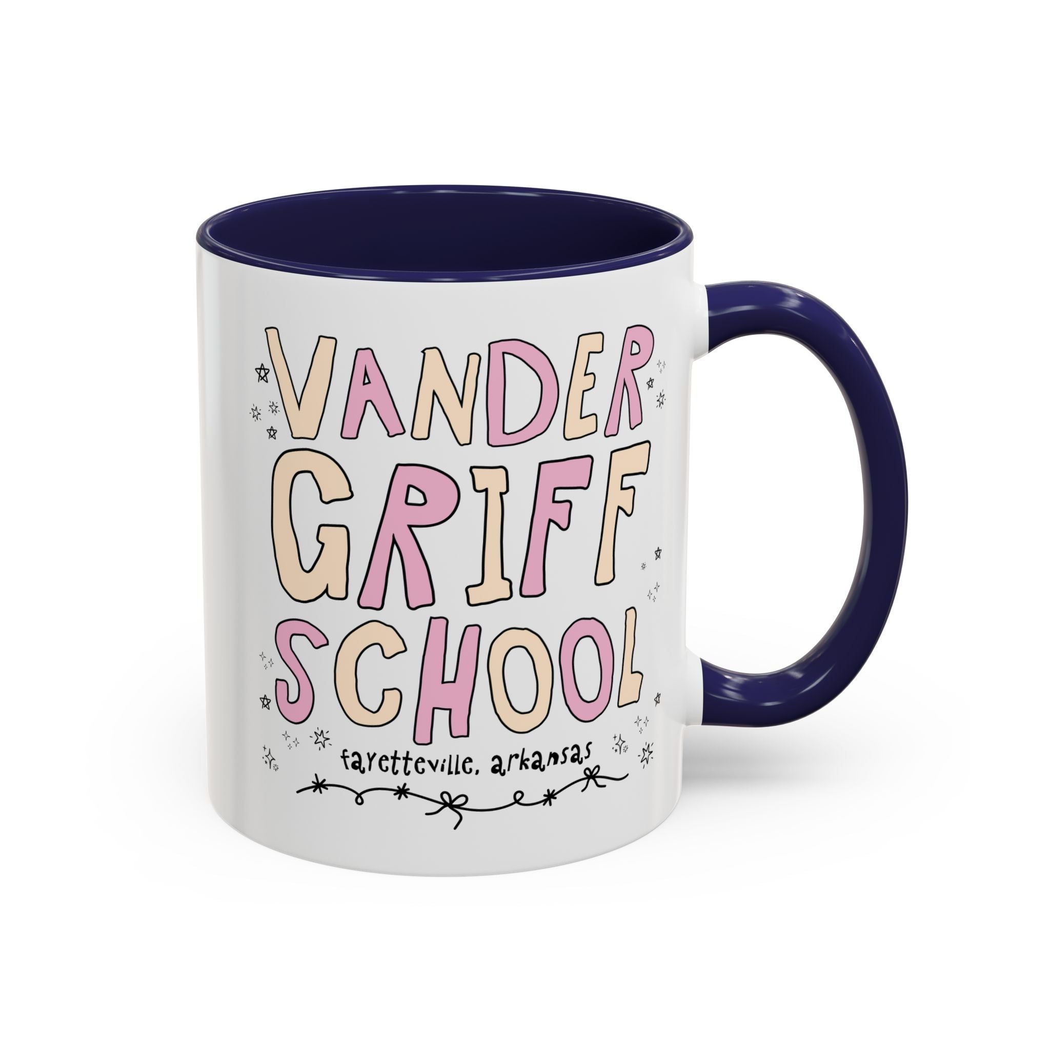 Vandergriff Elementary School 11 Oz Coffee Mug: Pink and Beige | FPS + Opal and June Coffee Mug, Fayetteville Public Schools - Opal and June