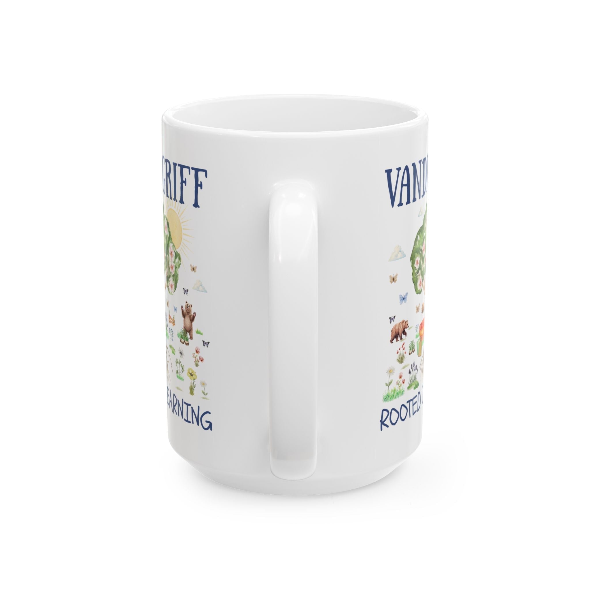 Vandergriff Elementary School 15 Oz Coffee Mug: Rooted in Learning | FPS + Opal and June Coffee Mug, Fayetteville Public Schools - Opal and June