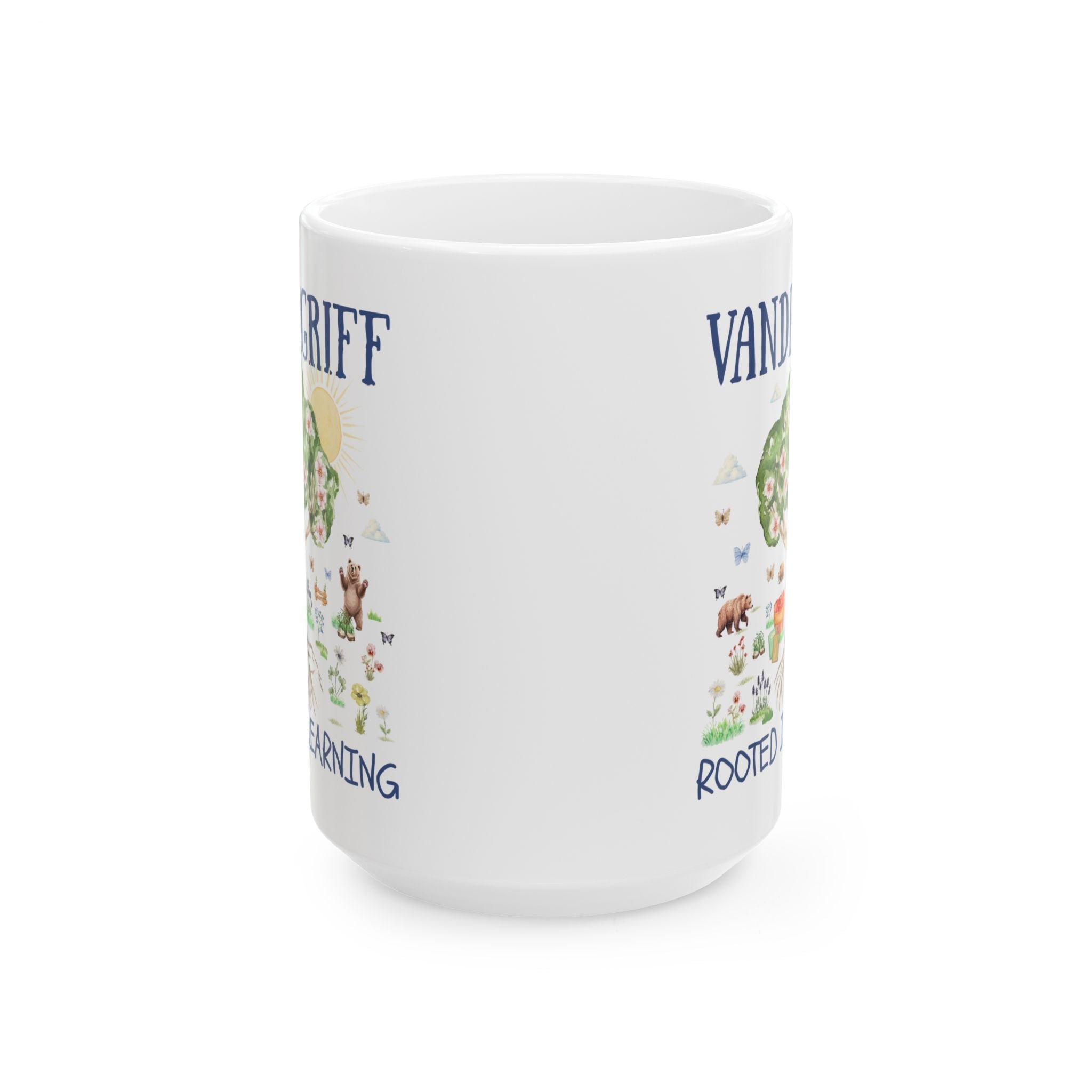 Vandergriff Elementary School 15 Oz Coffee Mug: Rooted in Learning | FPS + Opal and June Coffee Mug, Fayetteville Public Schools - Opal and June