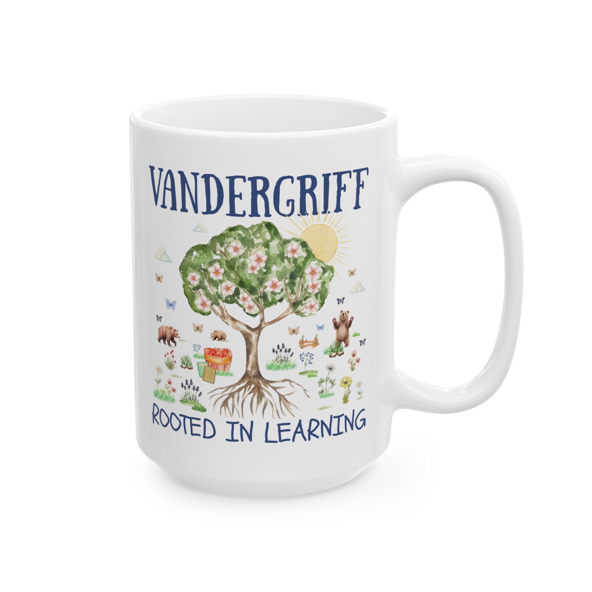 Vandergriff Elementary School 15 Oz Coffee Mug: Rooted in Learning | FPS + Opal and June Coffee Mug, Fayetteville Public Schools - Opal and June