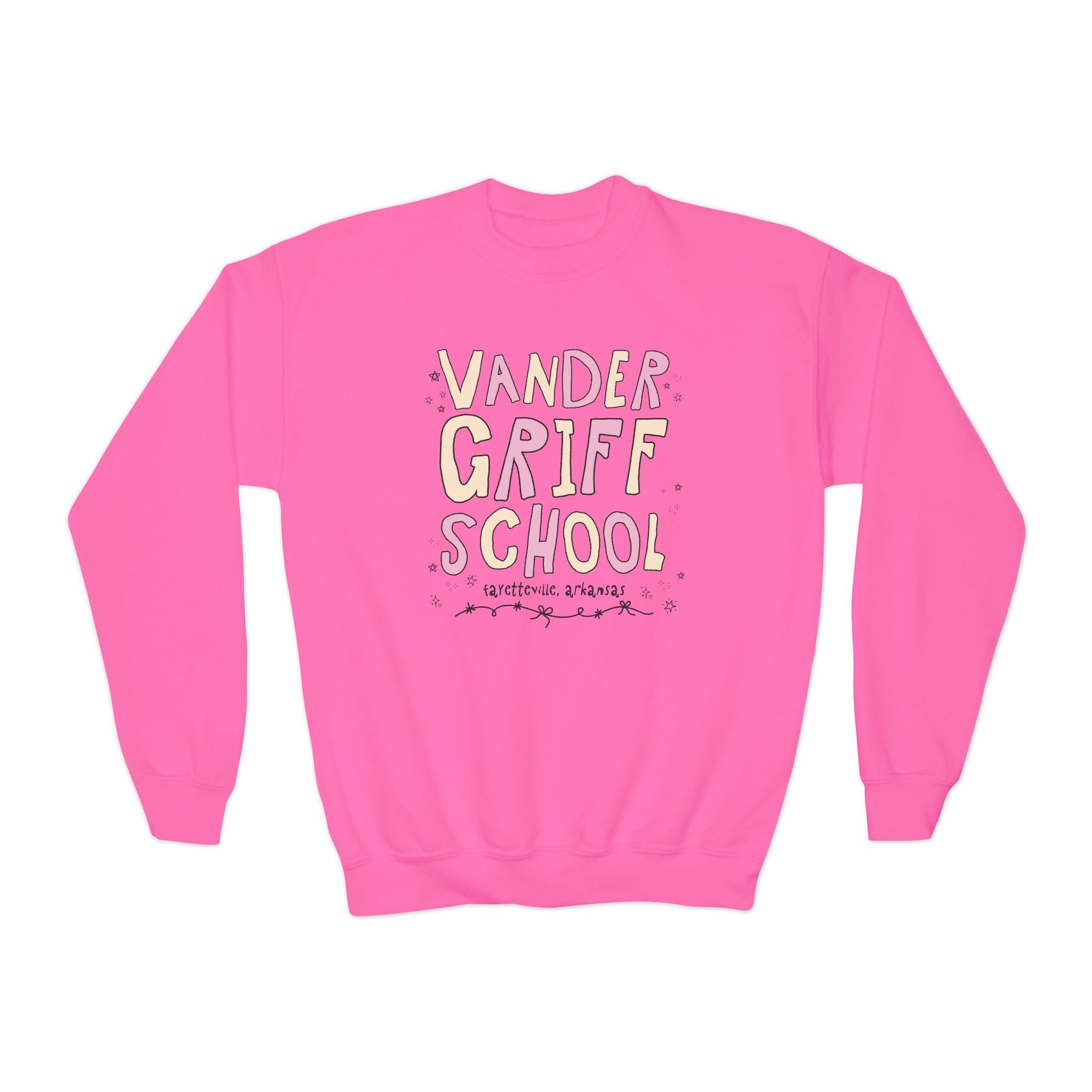 Vandergriff Elementary School Kids Sweatshirt: Pink and Beige | FPS + Opal and June Kids Sweatshirt, Fayetteville Public Schools - Opal and June