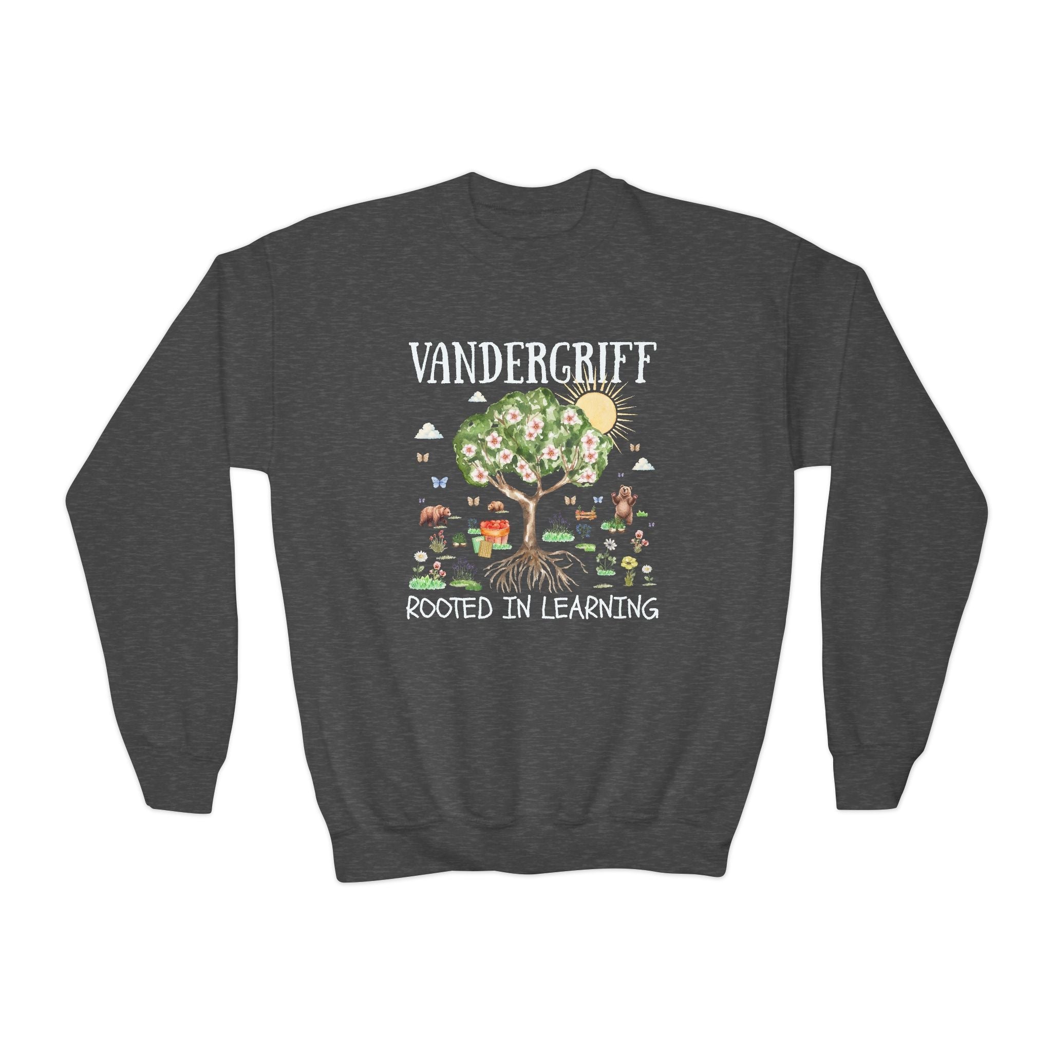 Vandergriff Elementary School Kids Sweatshirt: Rooted in Learning | FPS + Opal and June Kids Sweatshirt, Fayetteville Public Schools - Opal and June
