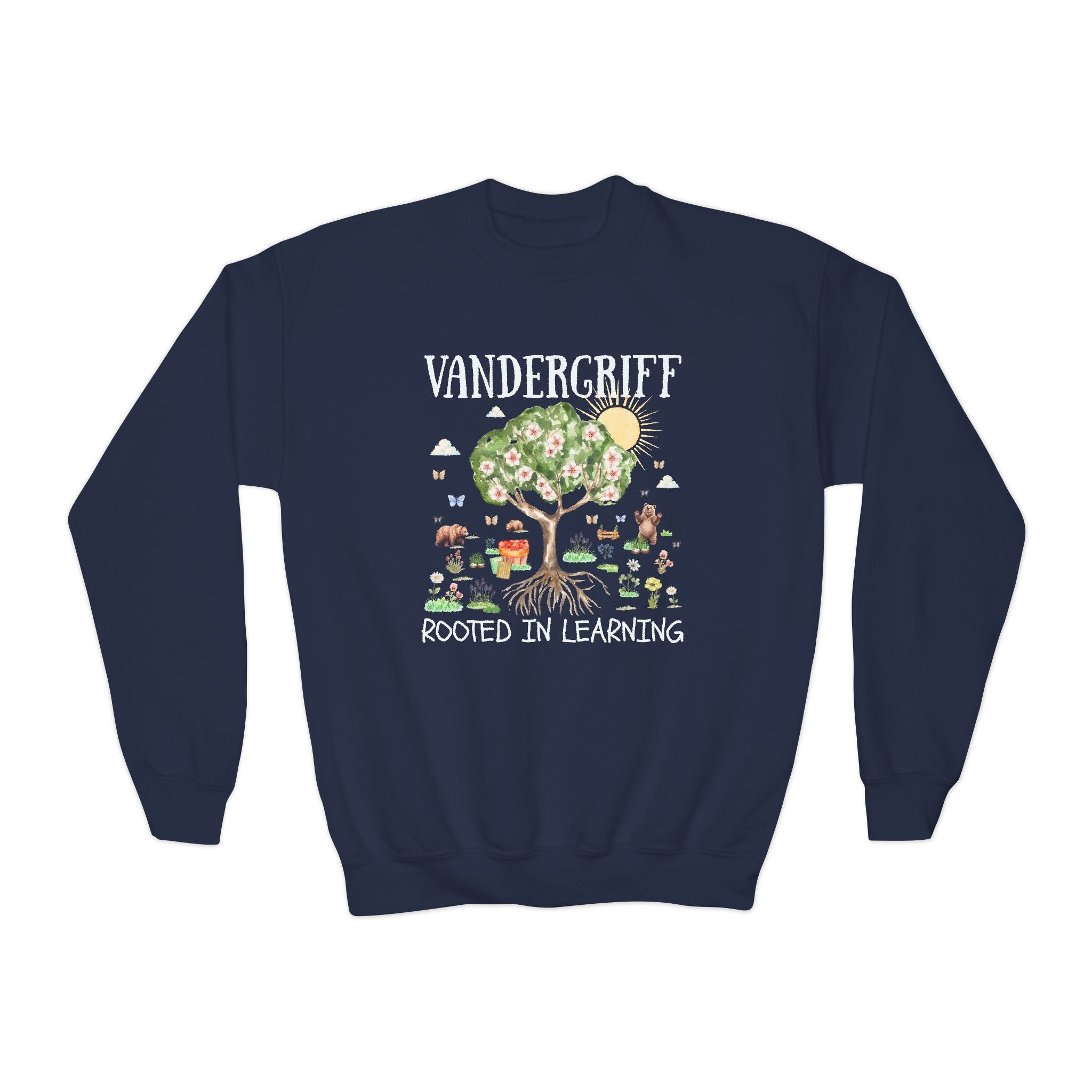 Vandergriff Elementary School Kids Sweatshirt: Rooted in Learning | FPS + Opal and June Kids Sweatshirt, Fayetteville Public Schools - Opal and June