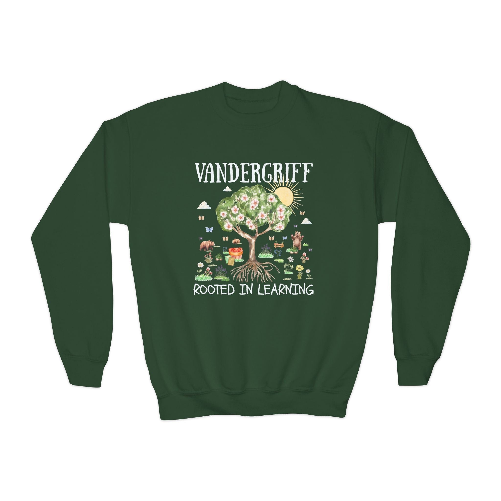 Vandergriff Elementary School Kids Sweatshirt: Rooted in Learning | FPS + Opal and June Kids Sweatshirt, Fayetteville Public Schools - Opal and June