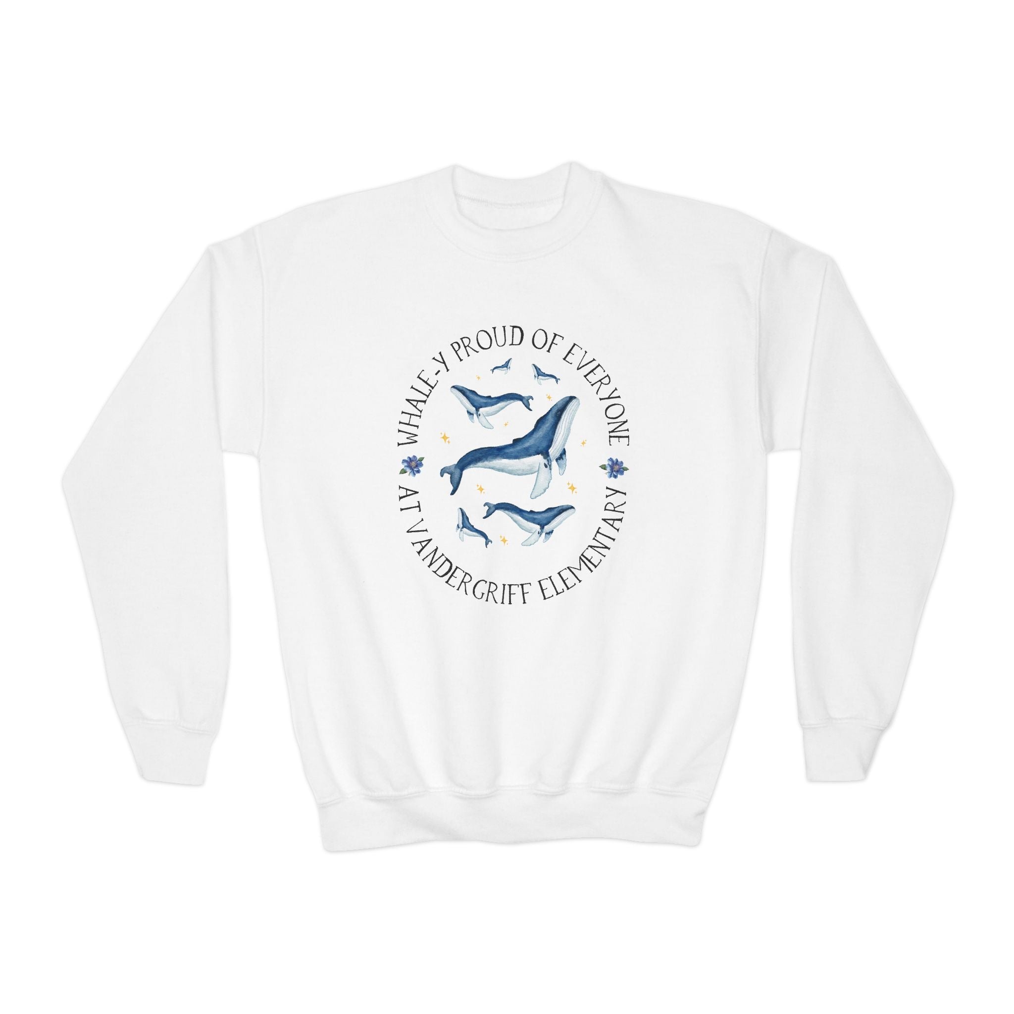 Vandergriff Elementary School Kids Sweatshirt: Whale - y Proud | FPS + Opal and June Kids Sweatshirt, Fayetteville Public Schools - Opal and June
