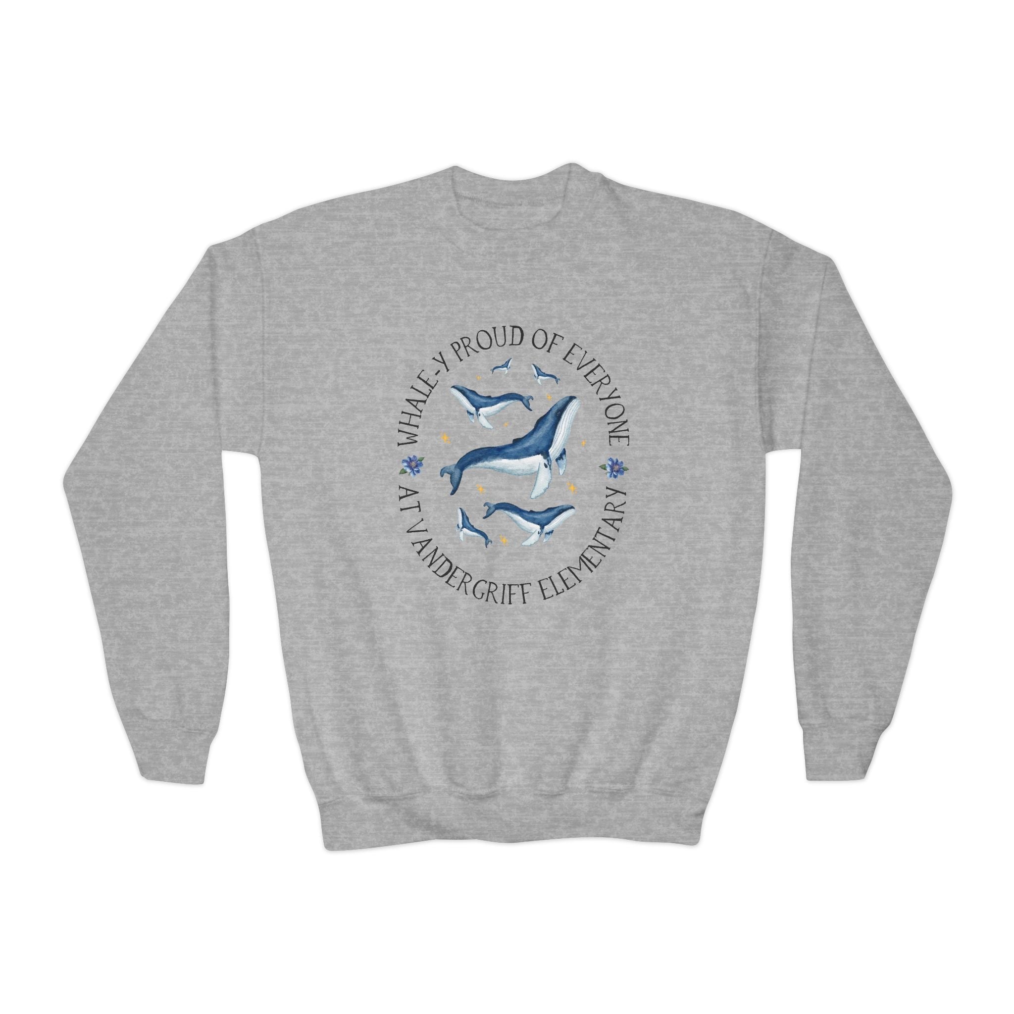 Vandergriff Elementary School Kids Sweatshirt: Whale - y Proud | FPS + Opal and June Kids Sweatshirt, Fayetteville Public Schools - Opal and June