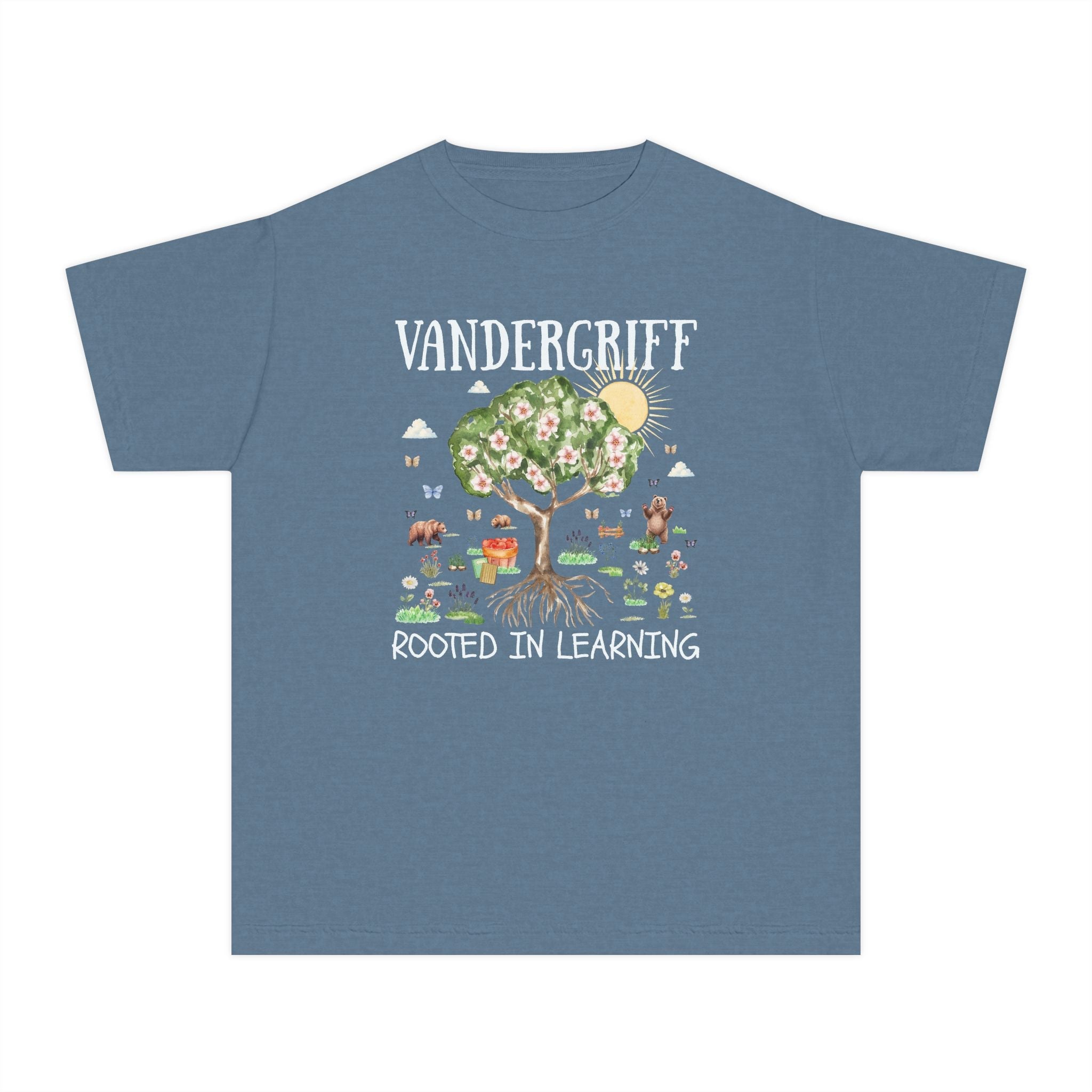 Vandergriff Elementary School Kids Tee Shirt: Rooted in Learning | FPS + Opal and June Kids Tee Shirt, Fayetteville Public Schools - Opal and June