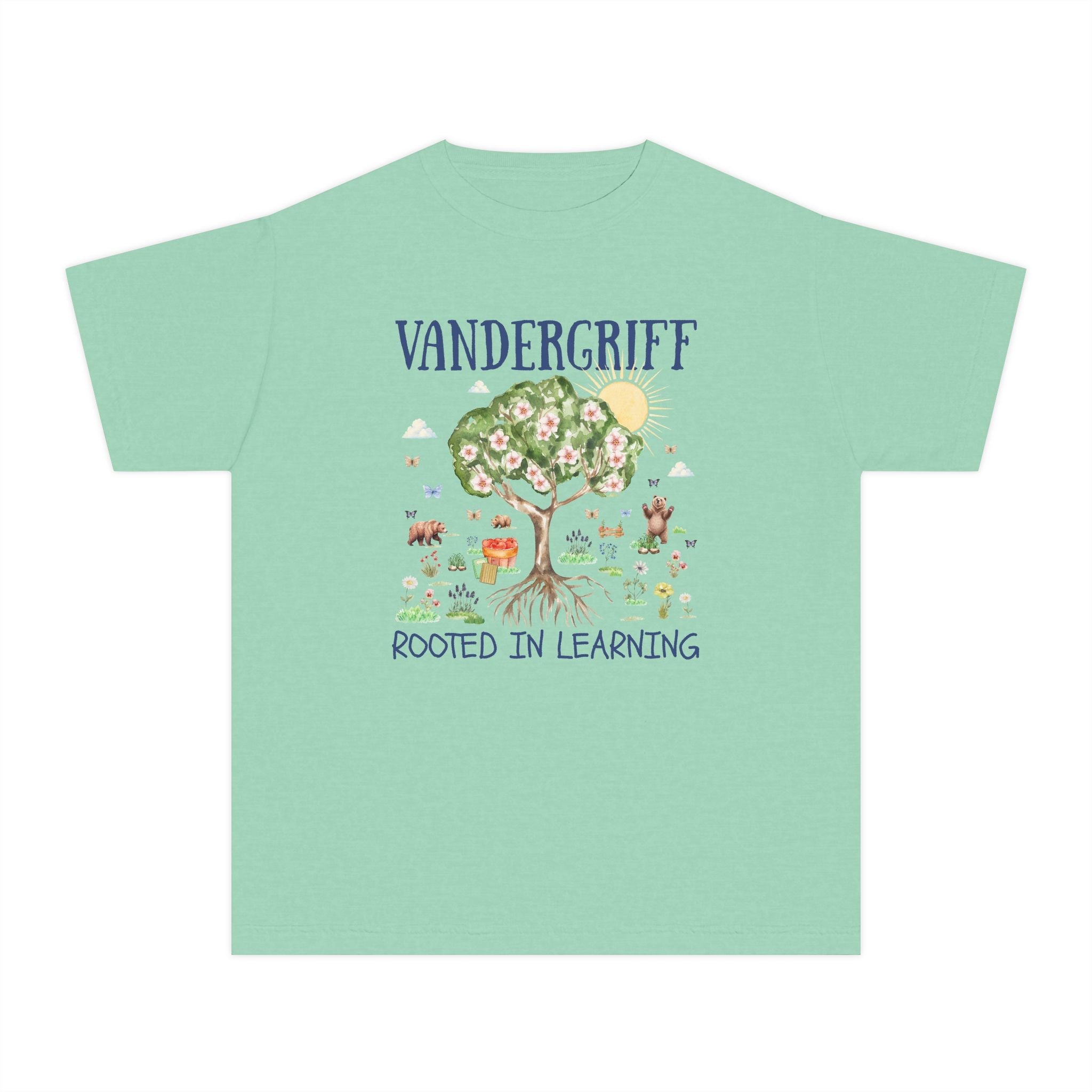 Vandergriff Elementary School Kids Tee Shirt: Rooted in Learning | FPS + Opal and June Kids Tee Shirt, Fayetteville Public Schools - Opal and June