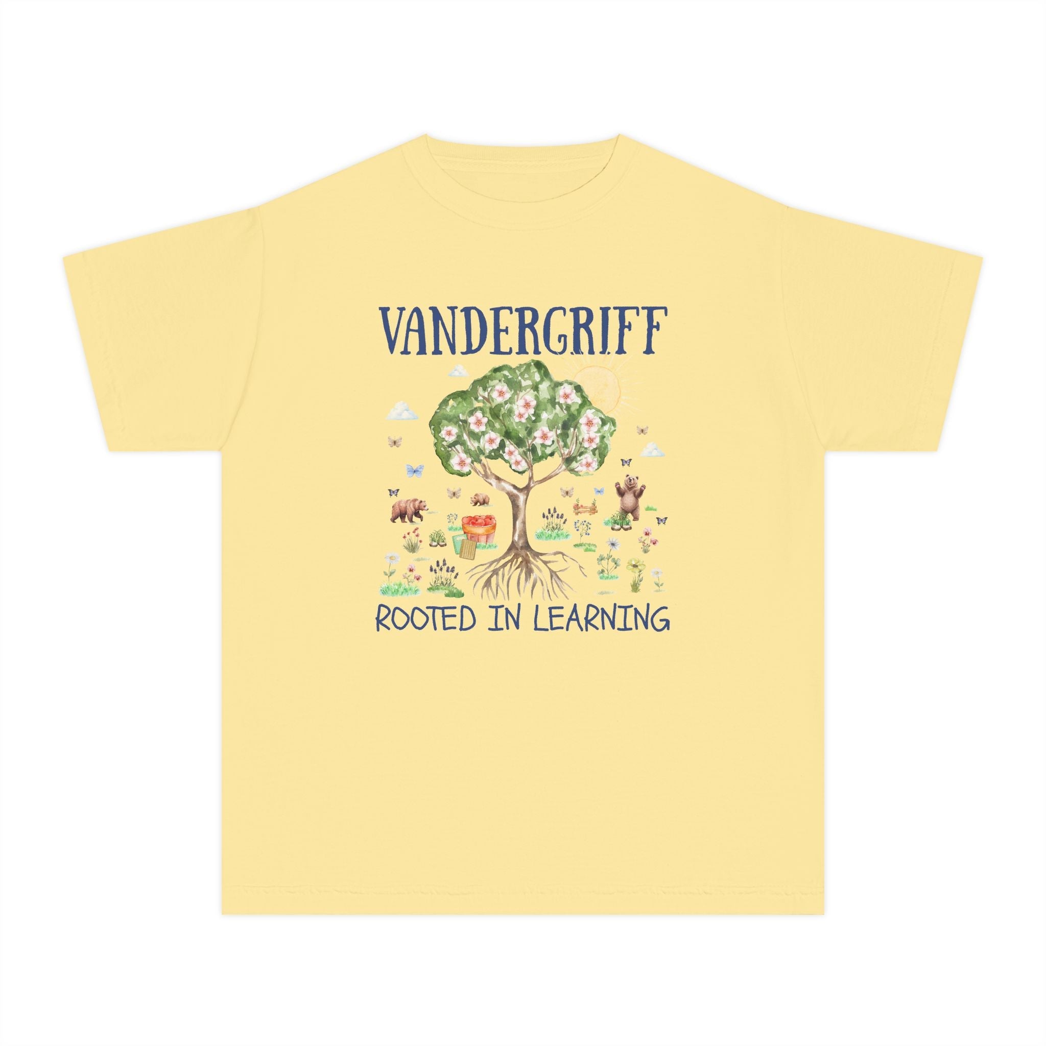 Vandergriff Elementary School Kids Tee Shirt: Rooted in Learning | FPS + Opal and June Kids Tee Shirt, Fayetteville Public Schools - Opal and June