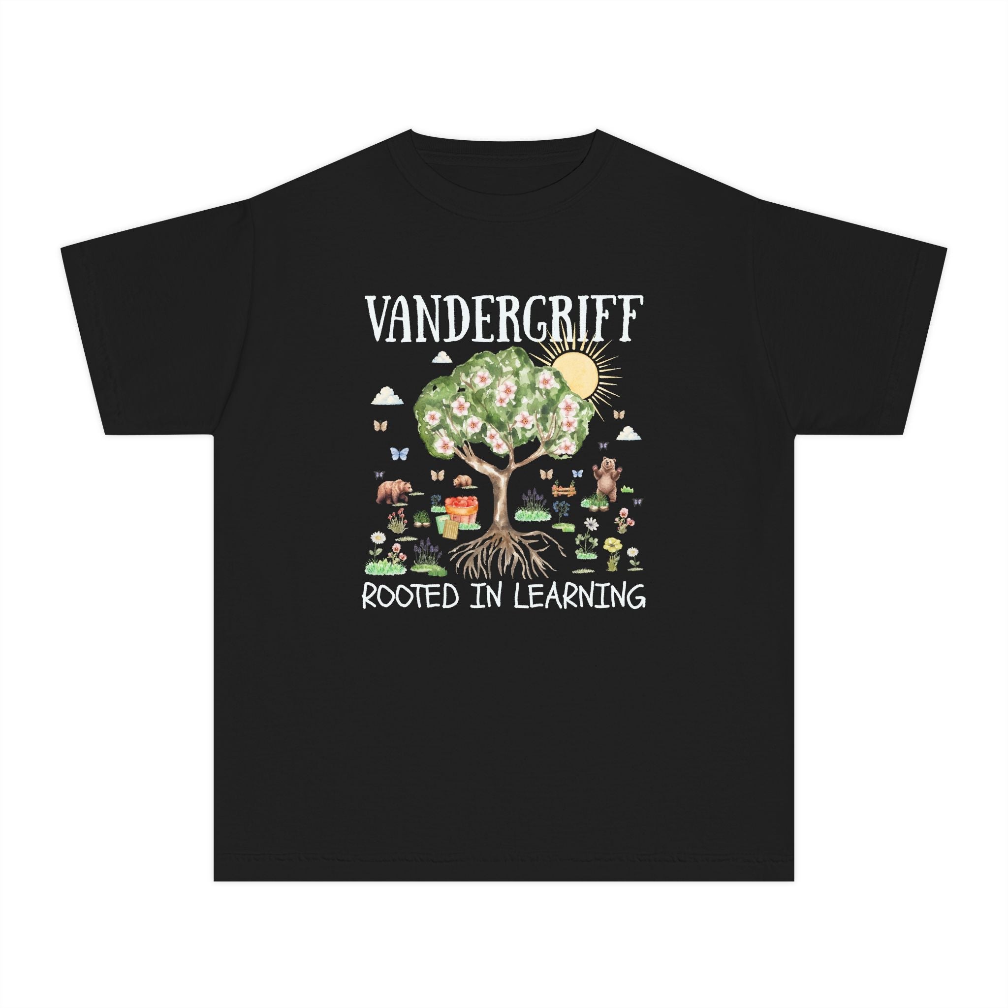 Vandergriff Elementary School Kids Tee Shirt: Rooted in Learning | FPS + Opal and June Kids Tee Shirt, Fayetteville Public Schools - Opal and June