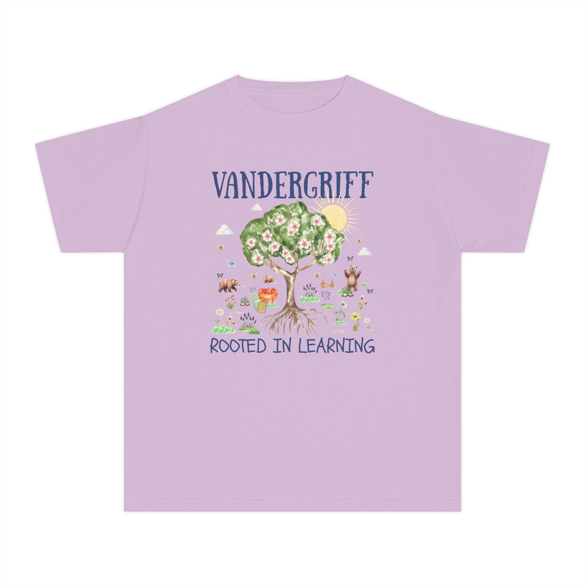 Vandergriff Elementary School Kids Tee Shirt: Rooted in Learning | FPS + Opal and June Kids Tee Shirt, Fayetteville Public Schools - Opal and June