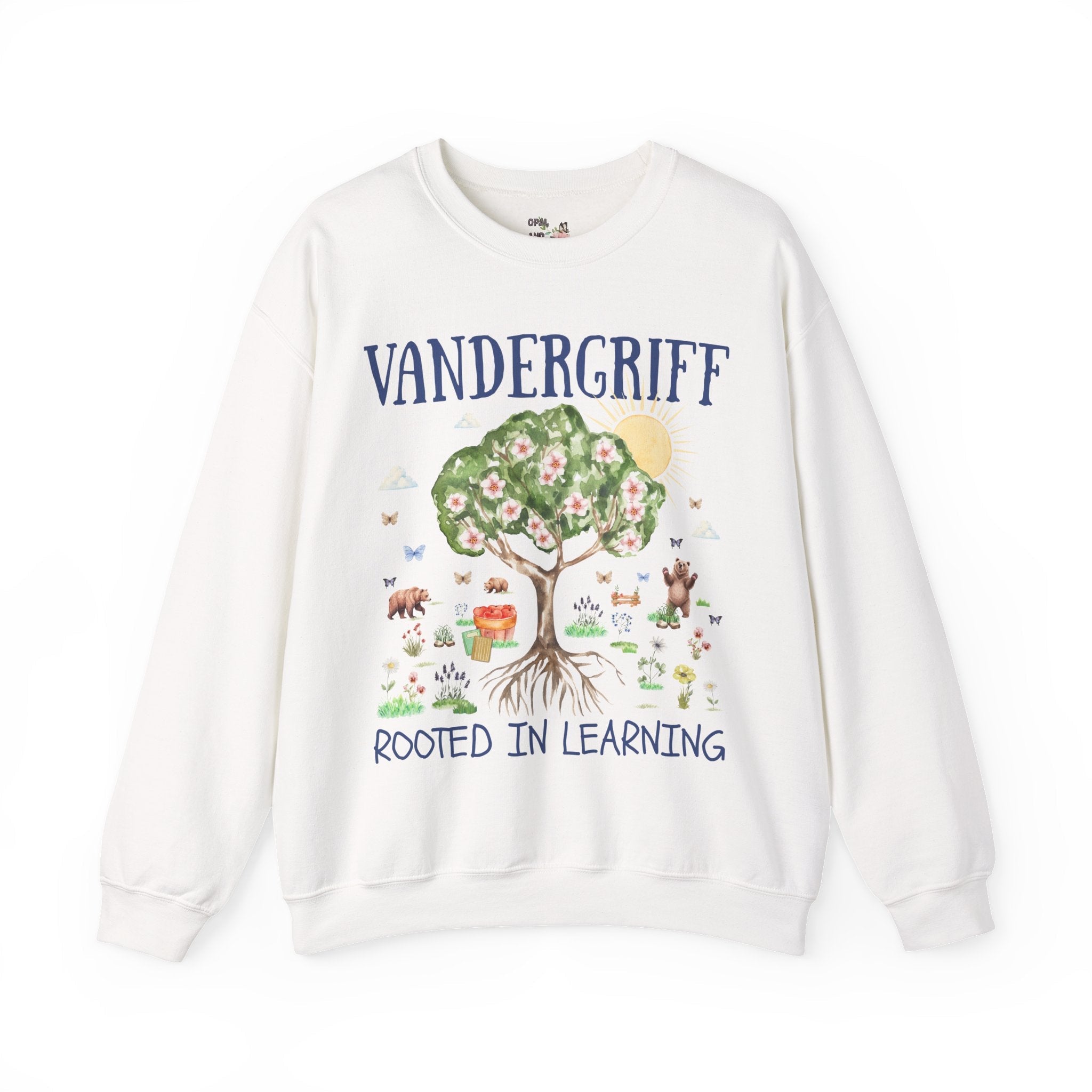 Vandergriff Elementary School Sweatshirt: Rooted in Learning | FPS + Opal and June Sweatshirt, Fayetteville Public Schools - Opal and June