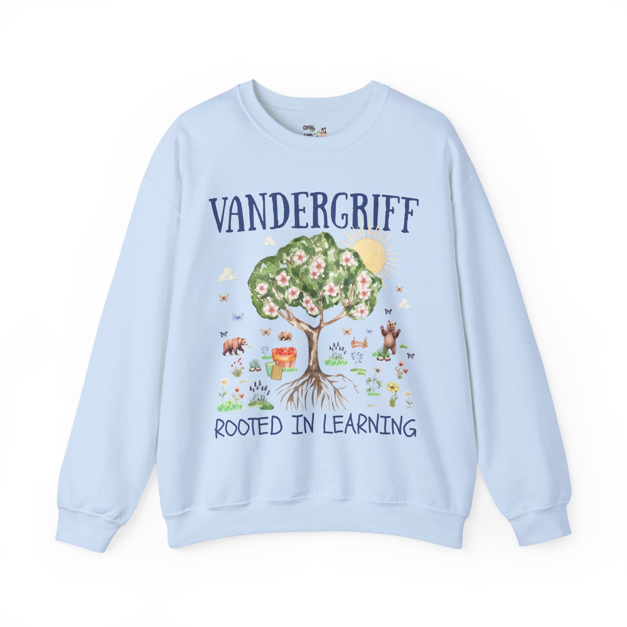 Vandergriff Elementary School Sweatshirt: Rooted in Learning | FPS + Opal and June Sweatshirt, Fayetteville Public Schools - Opal and June