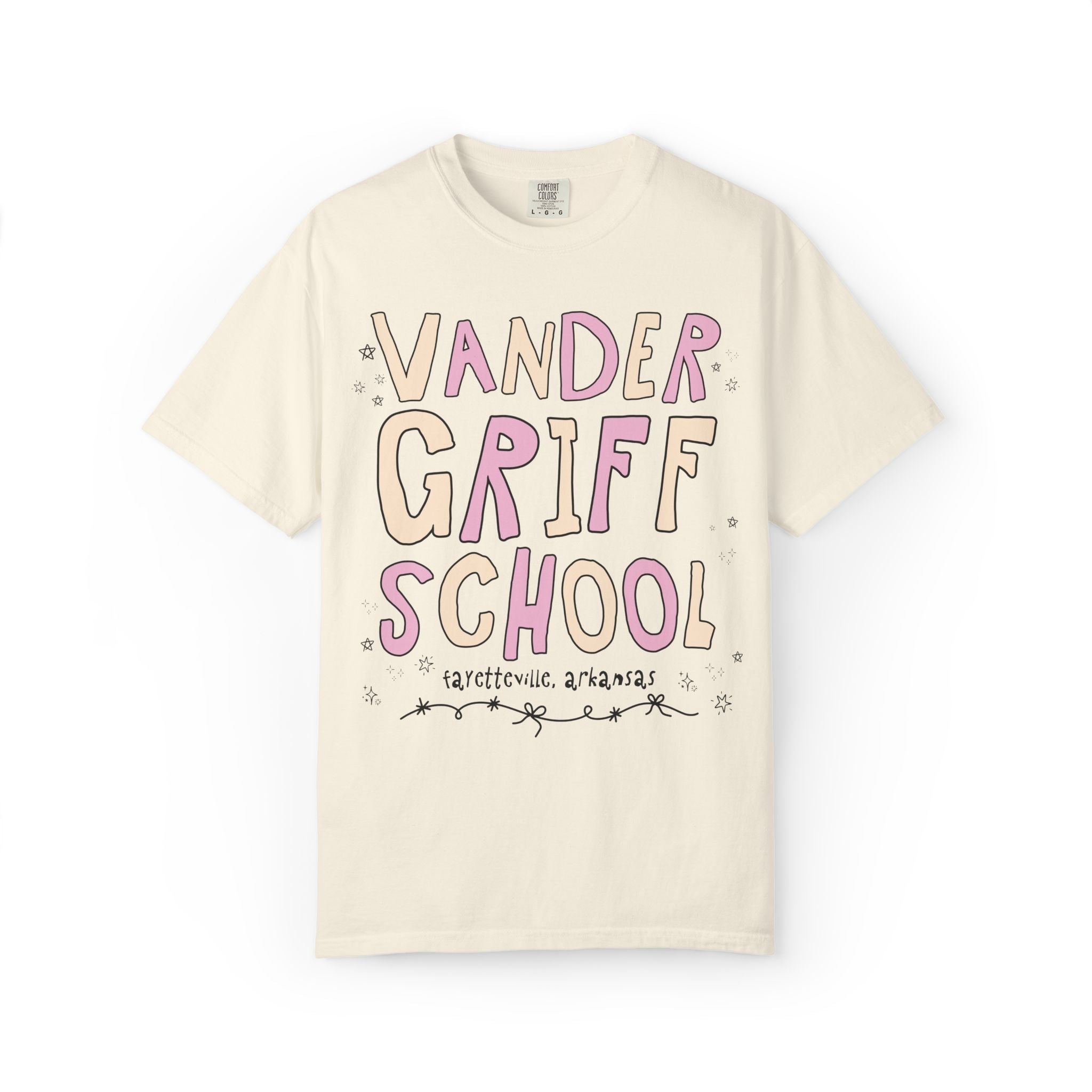 Vandergriff Elementary School Tee Shirt: Pink and Beige | FPS + Opal and June Tee Shirt, Fayetteville Public Schools - Opal and June