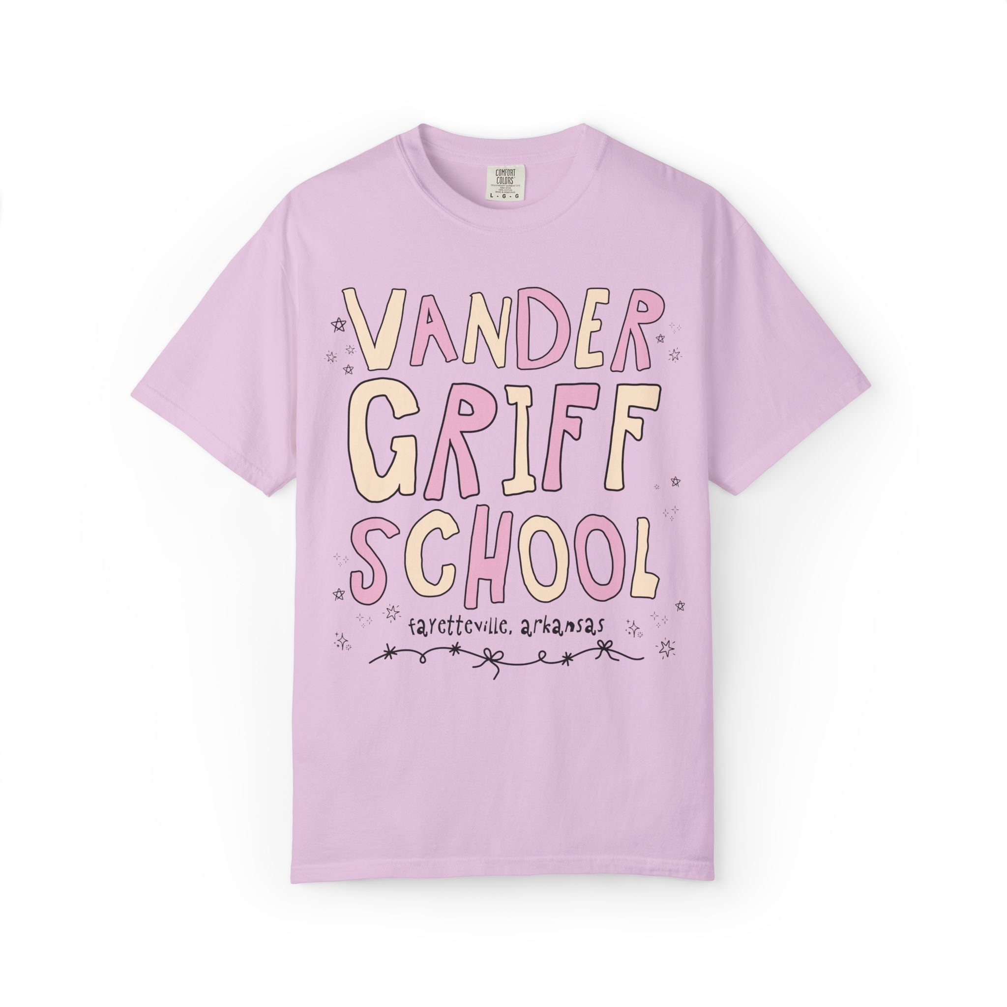 Vandergriff Elementary School Tee Shirt: Pink and Beige | FPS + Opal and June Tee Shirt, Fayetteville Public Schools - Opal and June