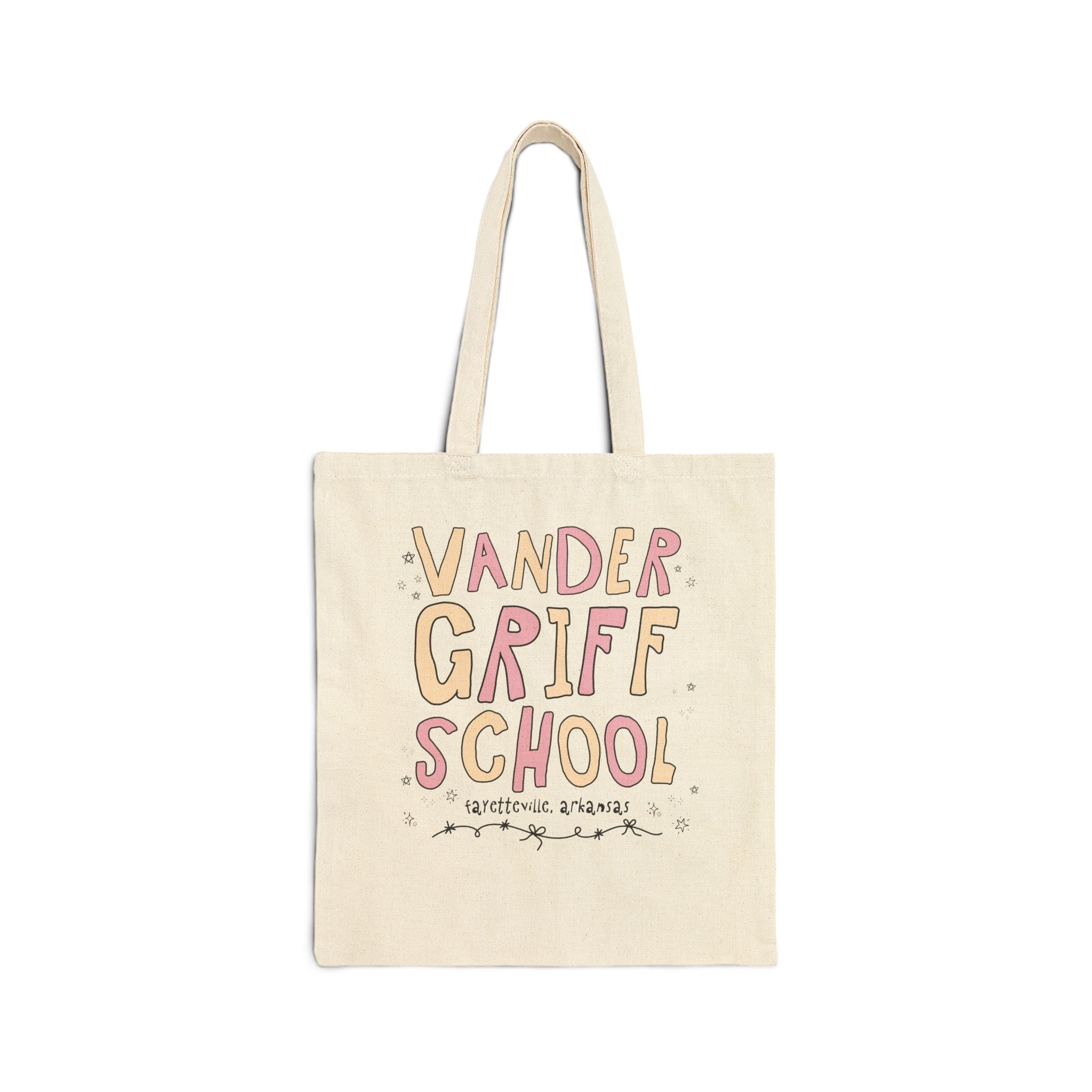 Vandergriff Elementary School Tote Bag: Pink and Beige | FPS + Opal and June Tote Bag, Fayetteville Public Schools - Opal and June