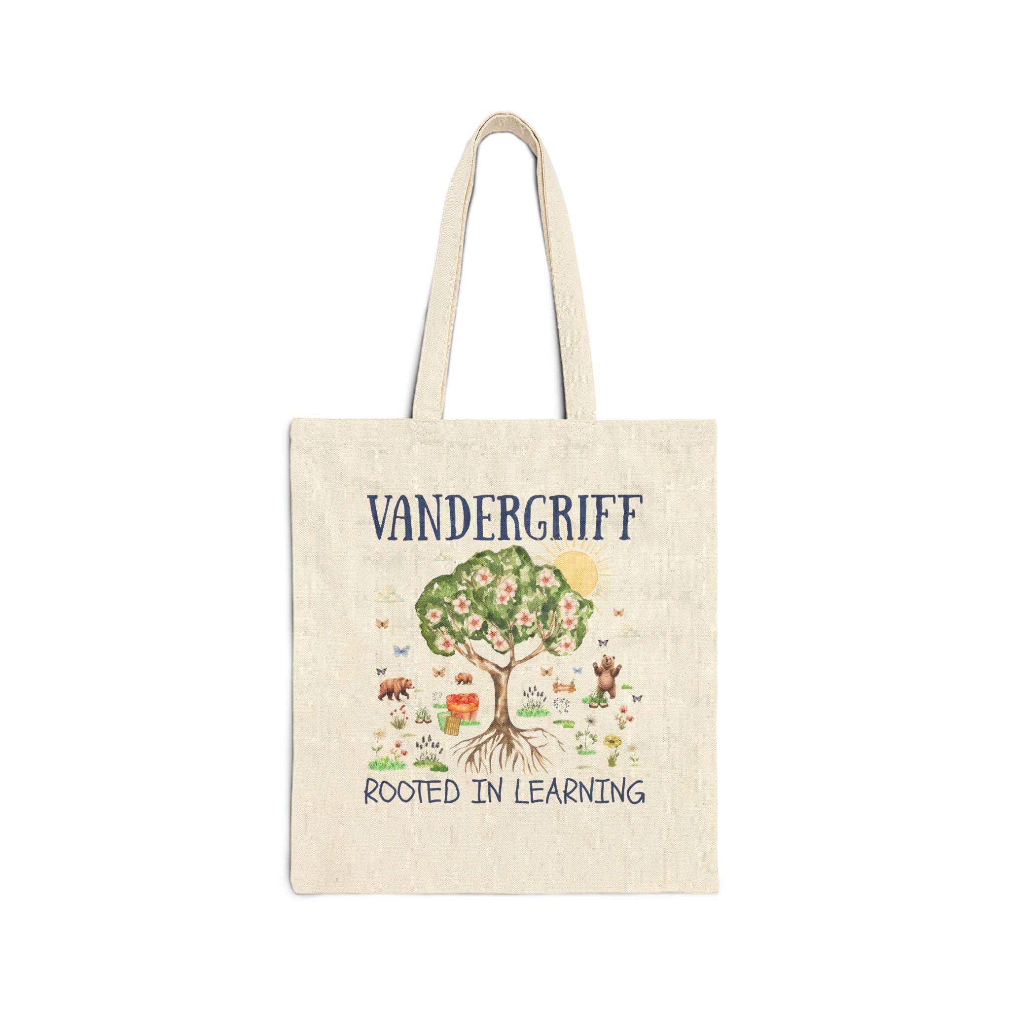 Vandergriff Elementary School Tote Bag: Rooted in Learning | FPS + Opal and June Tote Bag, Fayetteville Public Schools - Opal and June