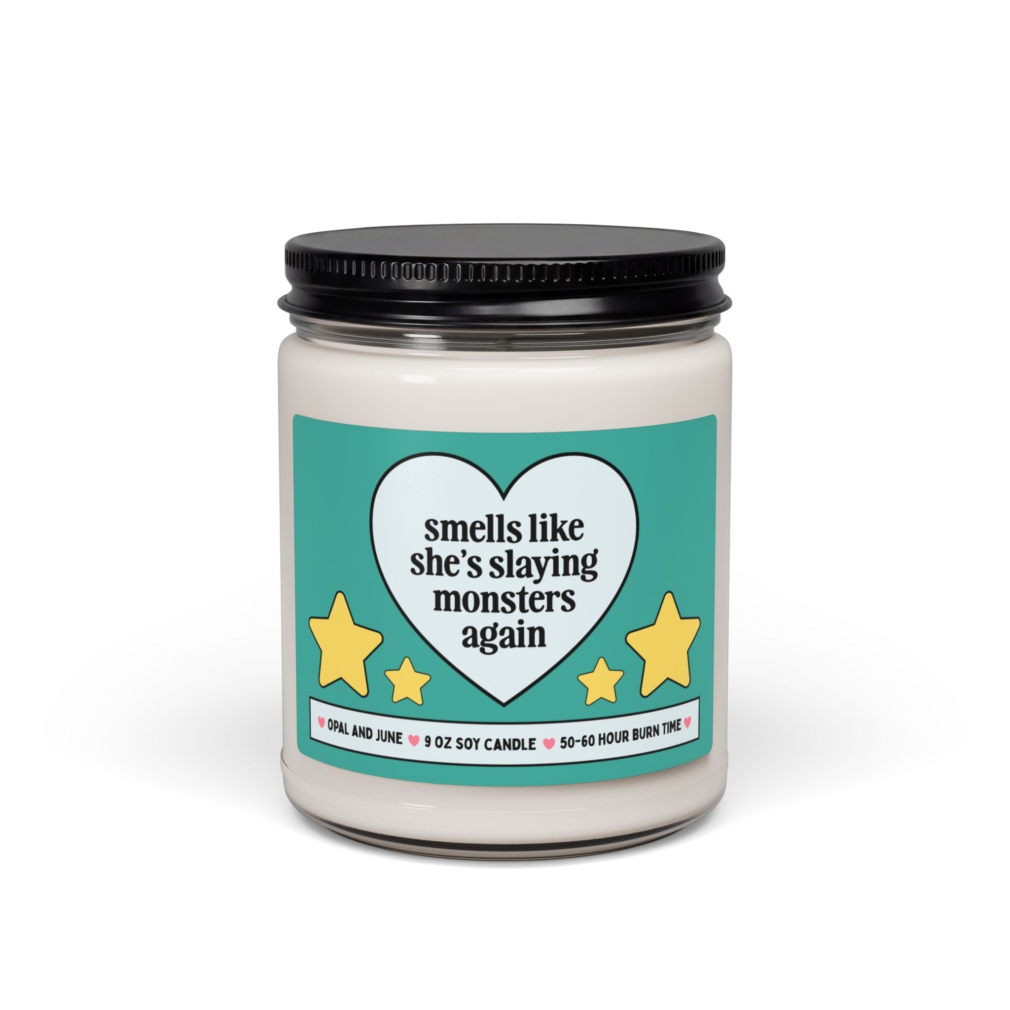 Video Game Player Gift for Friend or Sister Who Loves Cozy Gaming with Monsters: Smells Like She's Slaying Monsters Again 9 Oz Soy Candle - Opal and June