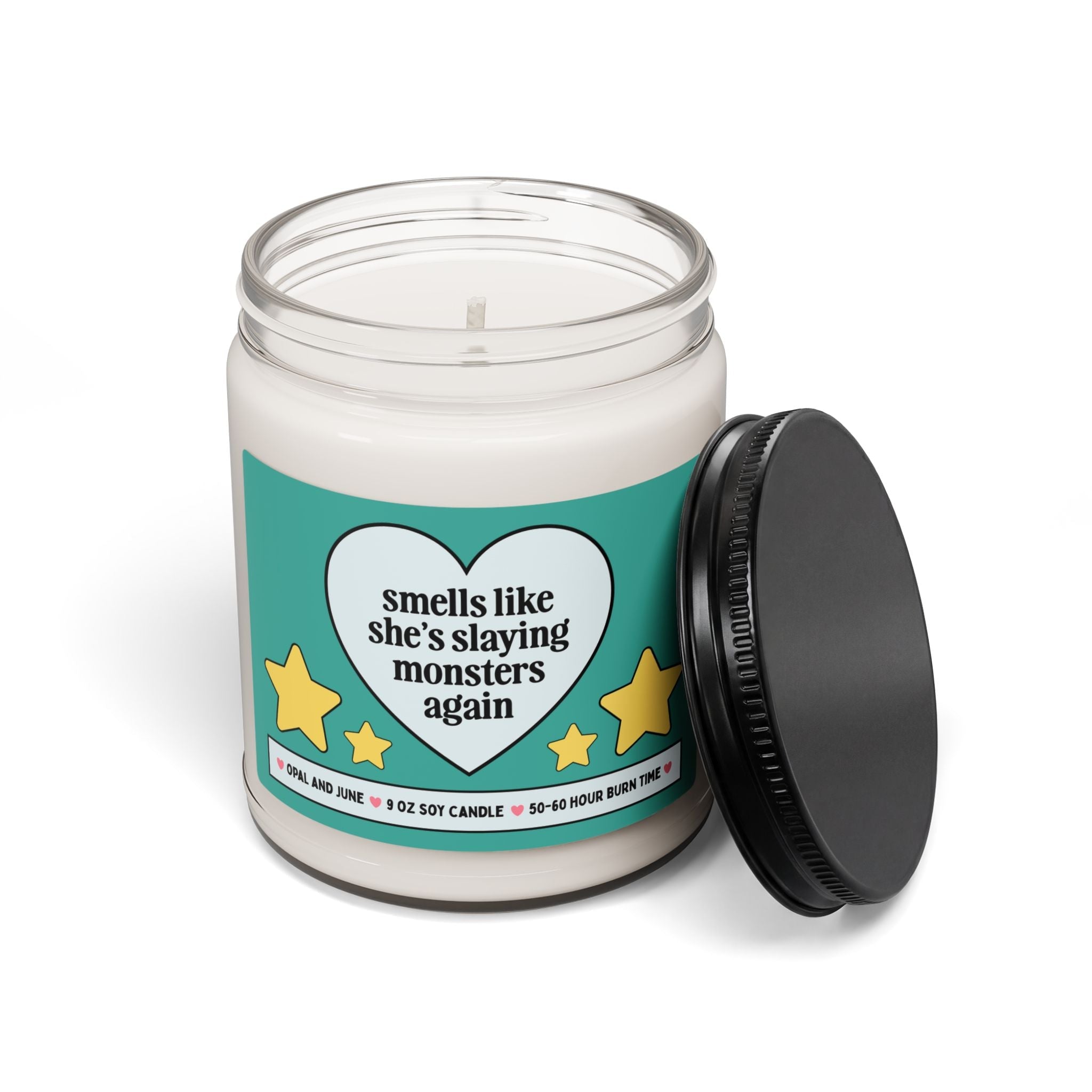 Video Game Player Gift for Friend or Sister Who Loves Cozy Gaming with Monsters: Smells Like She's Slaying Monsters Again 9 Oz Soy Candle - Opal and June