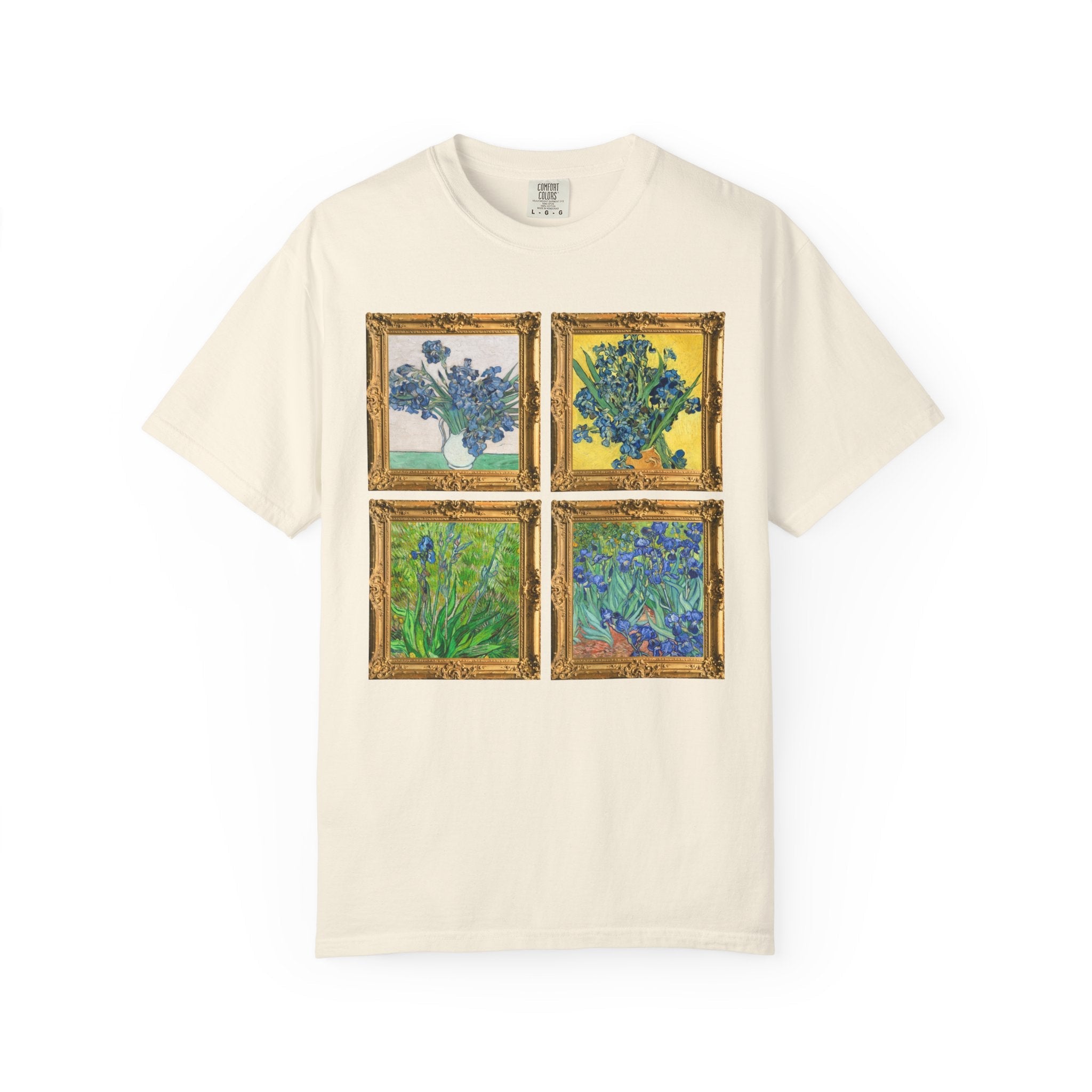 Vincent Van Gogh Iris Painting Tee Shirt: Colorful Maximalist Art History T-Shirt with Flowers, 19th Century Art History Tee, Comfort Colors - Opal and June