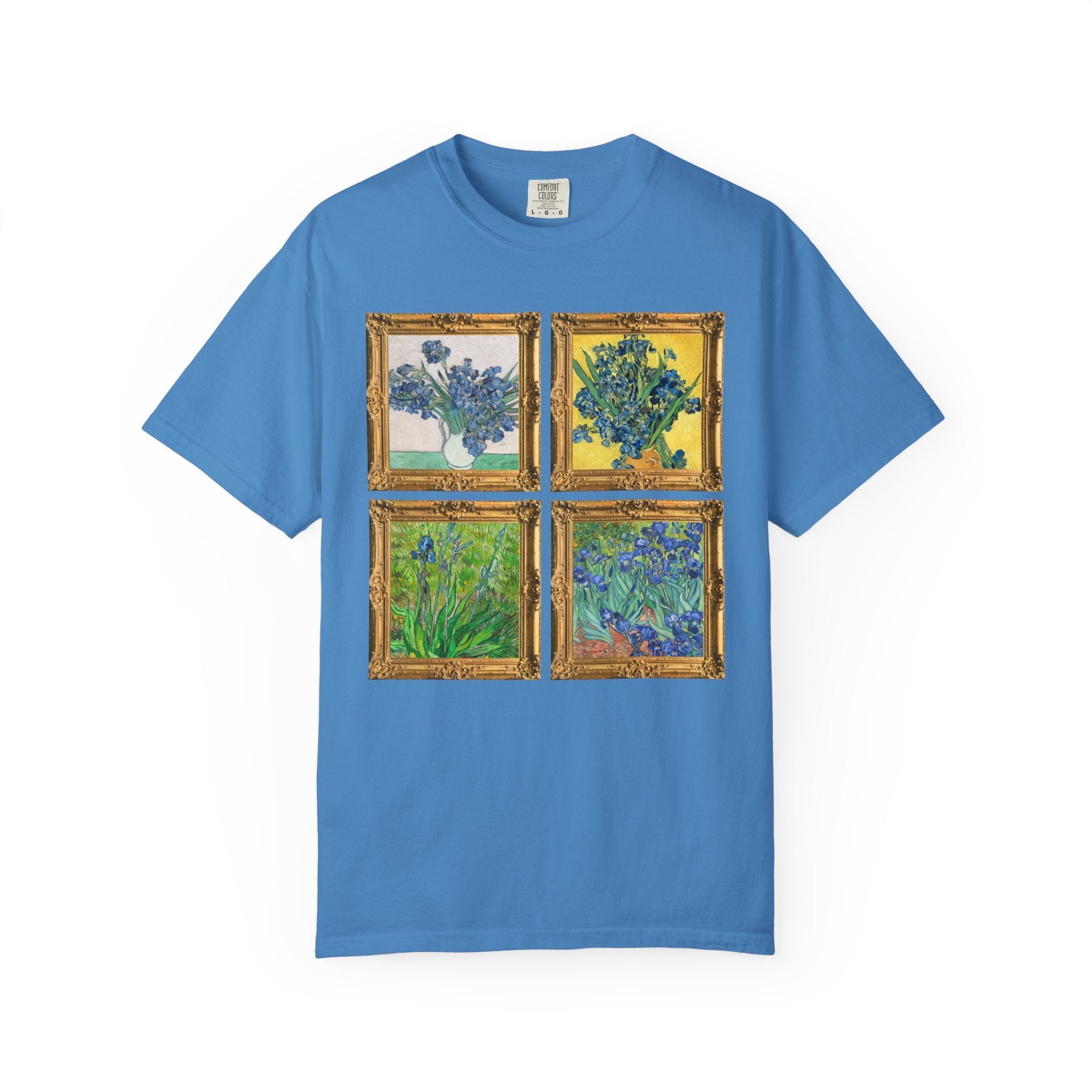 Vincent Van Gogh Iris Painting Tee Shirt: Colorful Maximalist Art History T-Shirt with Flowers, 19th Century Art History Tee, Comfort Colors - Opal and June