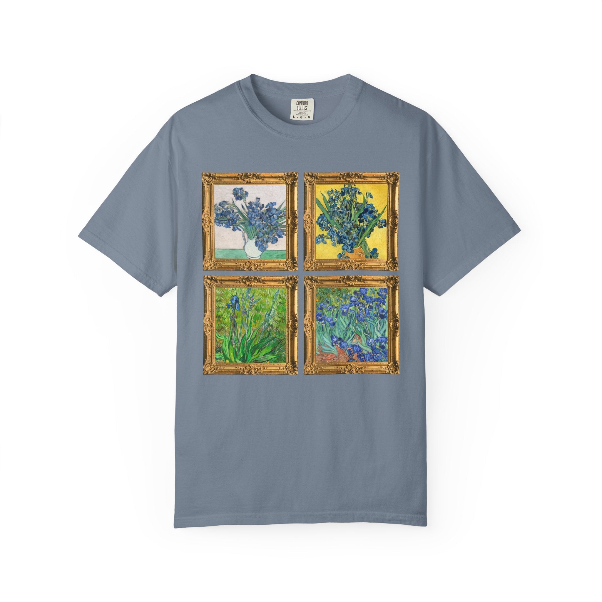 Vincent Van Gogh Iris Painting Tee Shirt: Colorful Maximalist Art History T-Shirt with Flowers, 19th Century Art History Tee, Comfort Colors - Opal and June