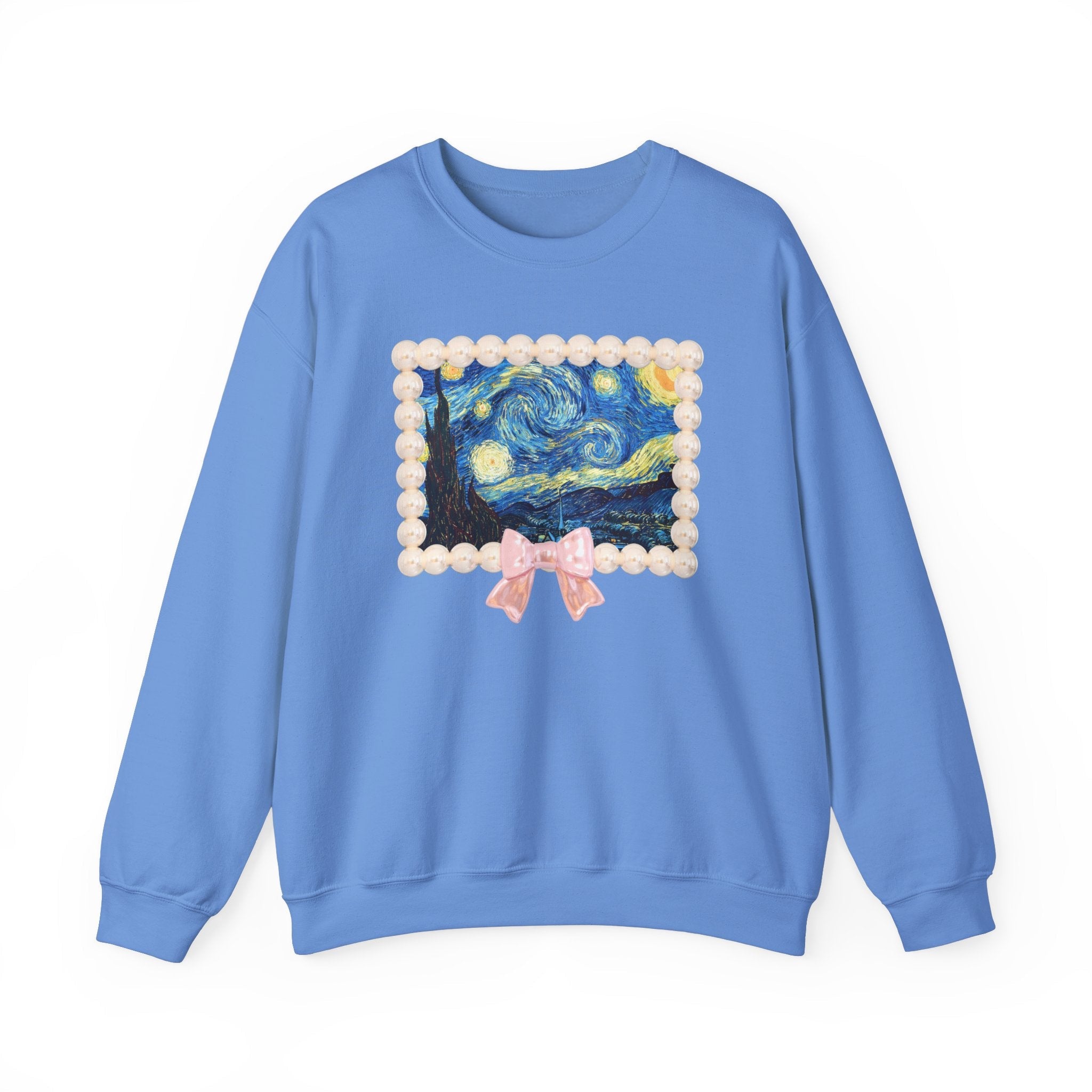 Vincent Van Gogh The Starry Night in Cute Pearl Frame with Coquette Bow, 19th Century European Post Impressionist Artist Sweatshirt for Her - Opal and June