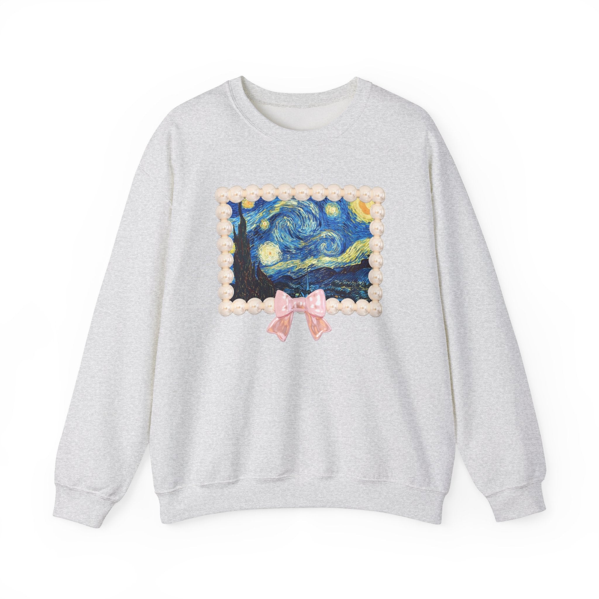 Vincent Van Gogh The Starry Night in Cute Pearl Frame with Coquette Bow, 19th Century European Post Impressionist Artist Sweatshirt for Her - Opal and June
