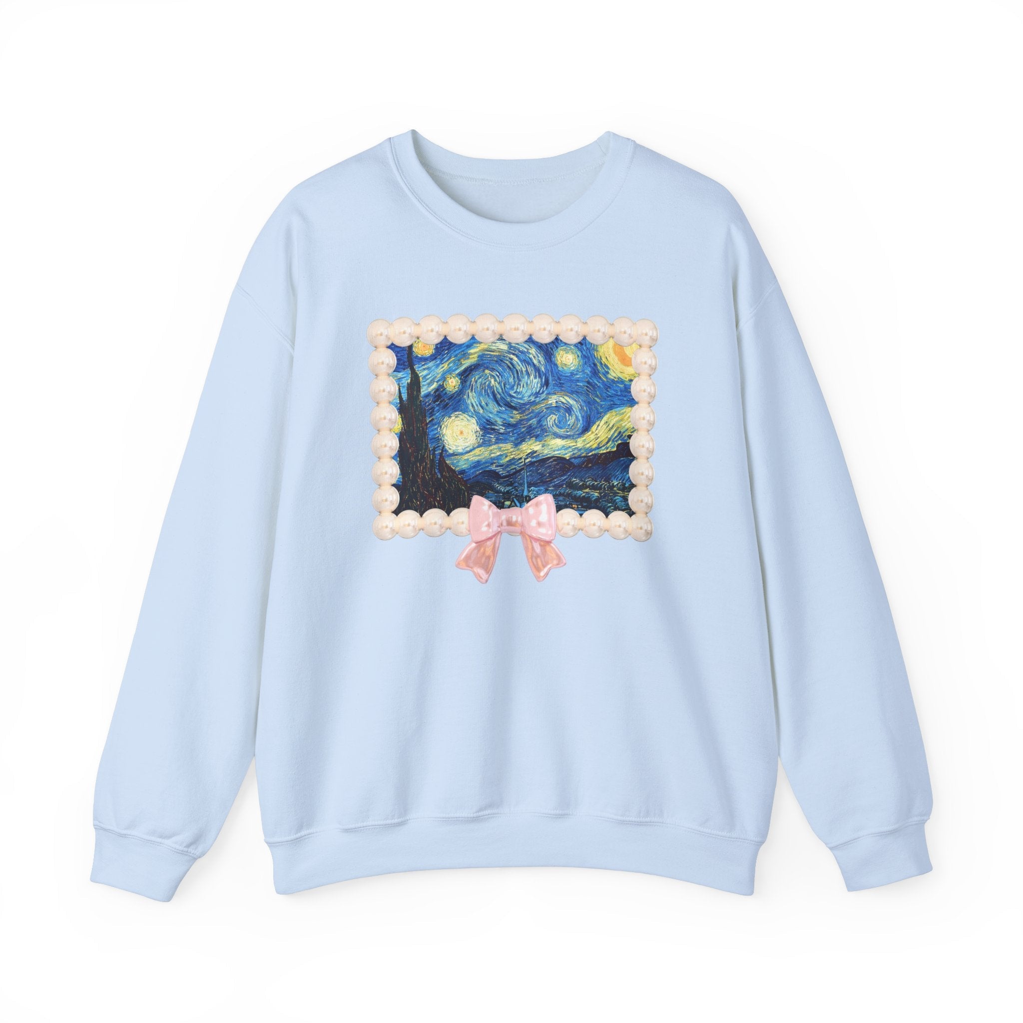 Vincent Van Gogh The Starry Night in Cute Pearl Frame with Coquette Bow, 19th Century European Post Impressionist Artist Sweatshirt for Her - Opal and June