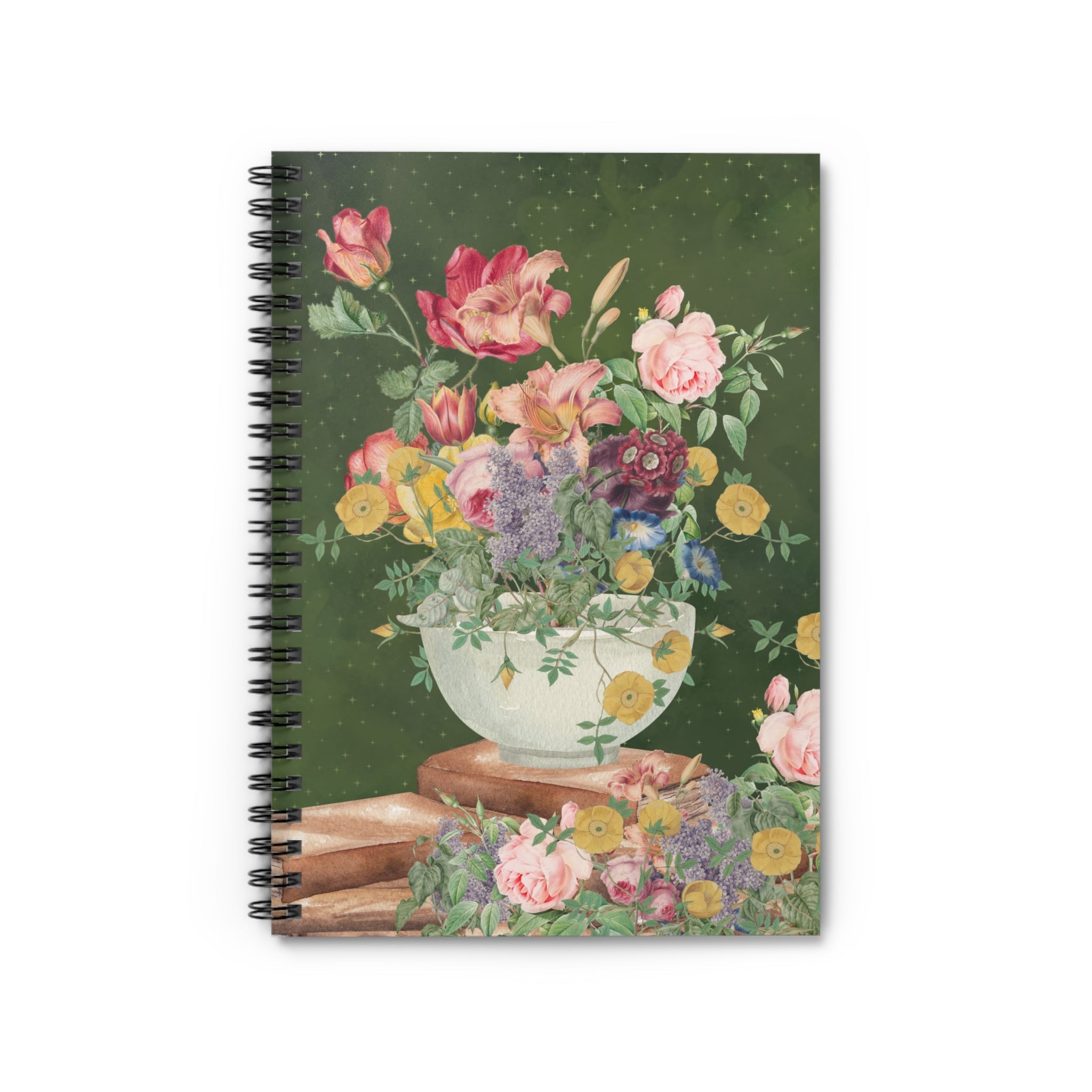 Vintage Botanical Flower Collage Notebook with Mystical Stars: Cottagecore Notebook for School or Work - Opal and June