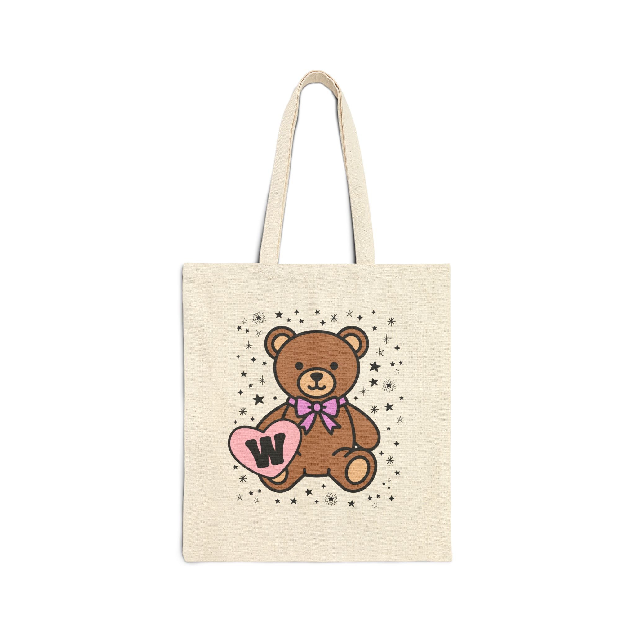 W: Bear Holding a Heart Tote Bag with Initial - Opal and June