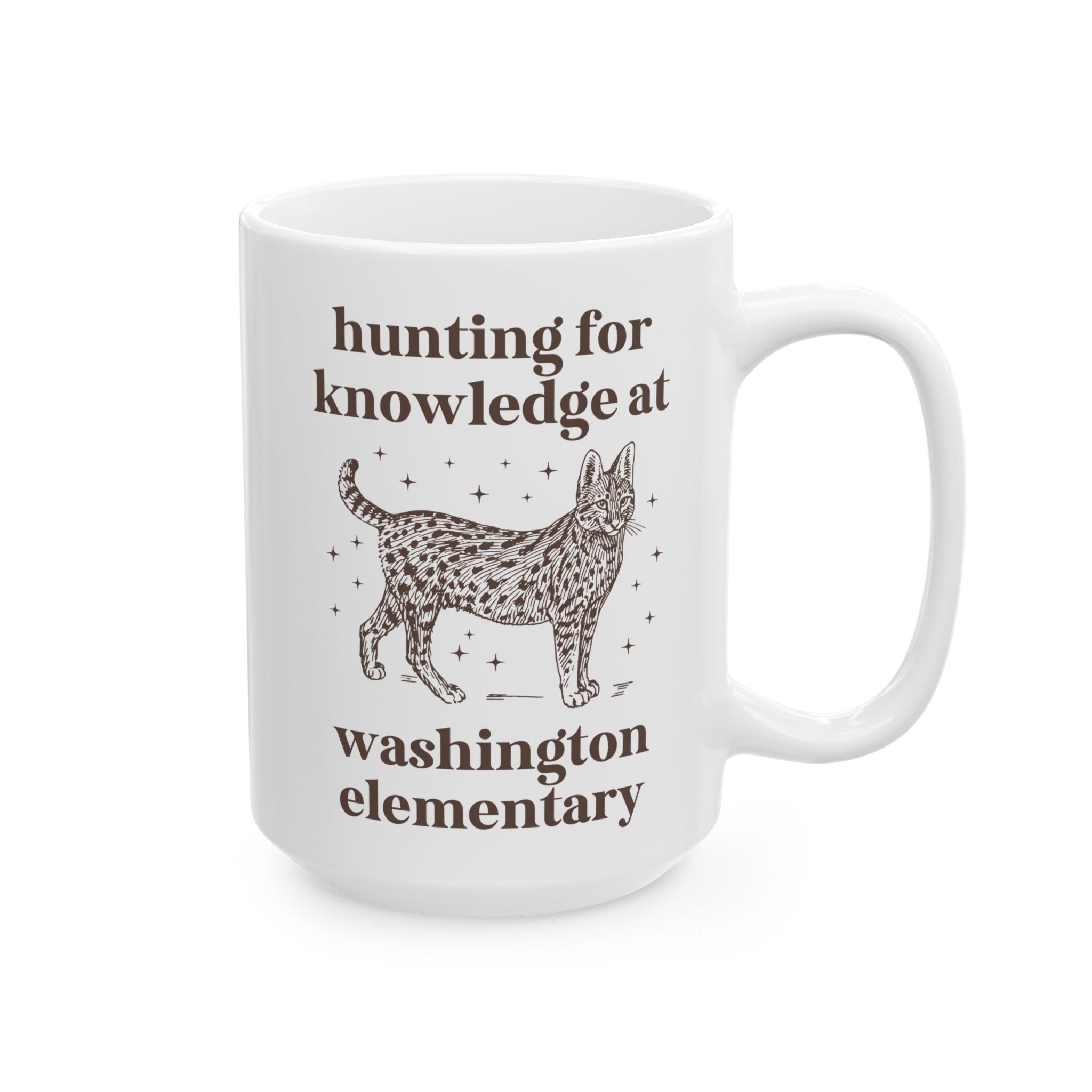 Washington Elementary School 15 Oz Coffee Mug: Hunting for Knowledge | FPS + Opal and June Coffee Mug, Fayetteville Public Schools - Opal and June