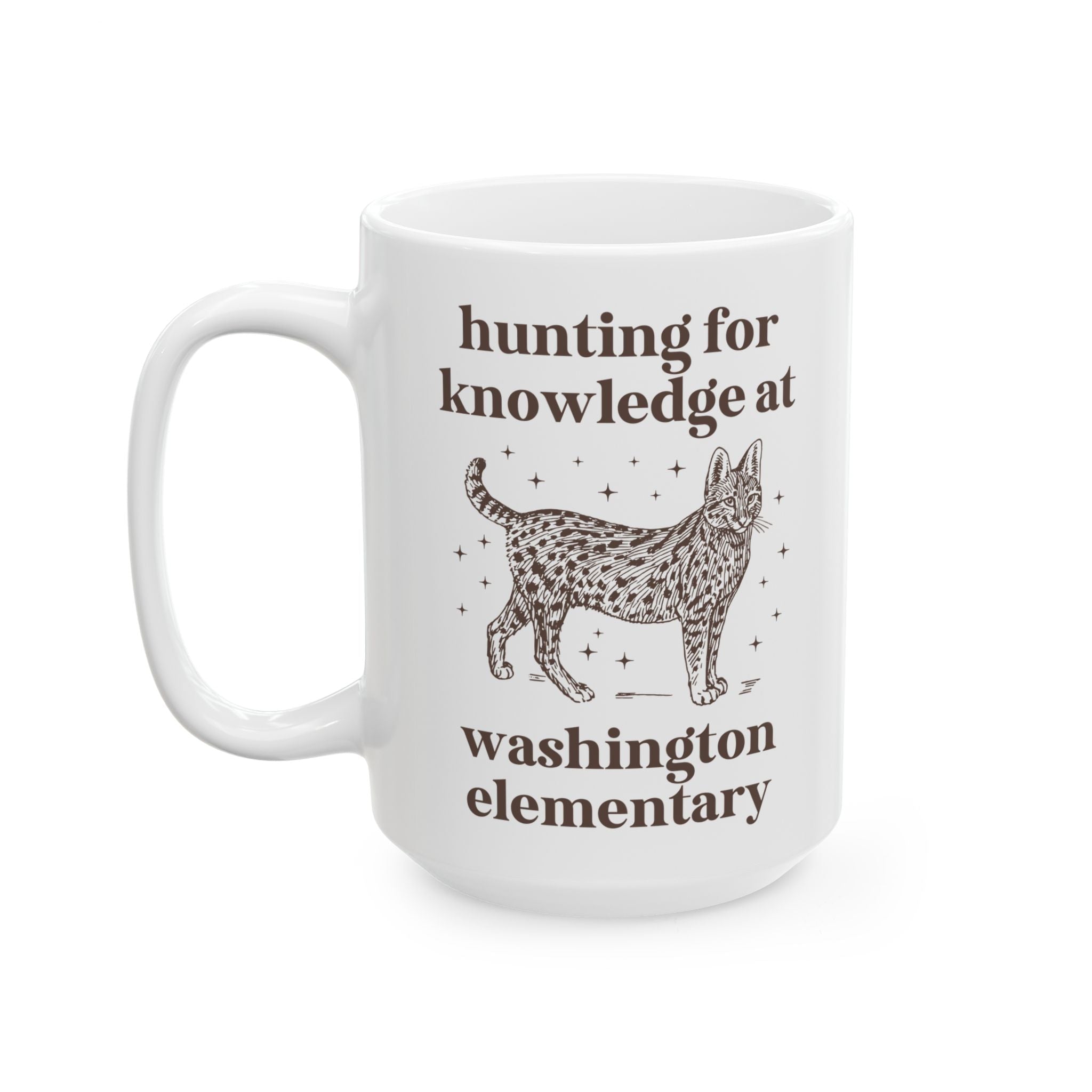 Washington Elementary School 15 Oz Coffee Mug: Hunting for Knowledge | FPS + Opal and June Coffee Mug, Fayetteville Public Schools - Opal and June