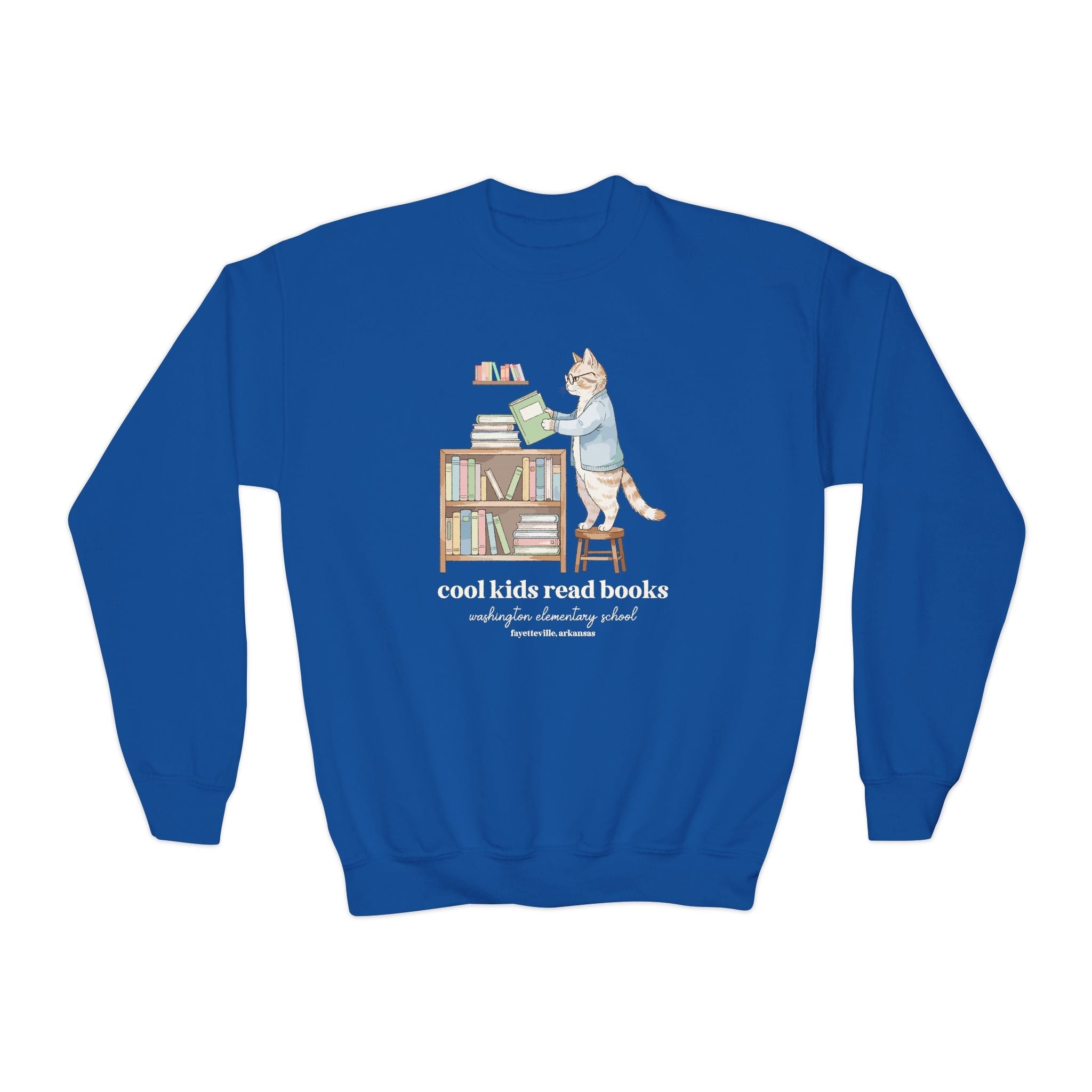 Washington Elementary School Kids Sweatshirt: Cool Kids Read Books | FPS + Opal and June Kids Sweatshirt, Fayetteville Public Schools - Opal and June