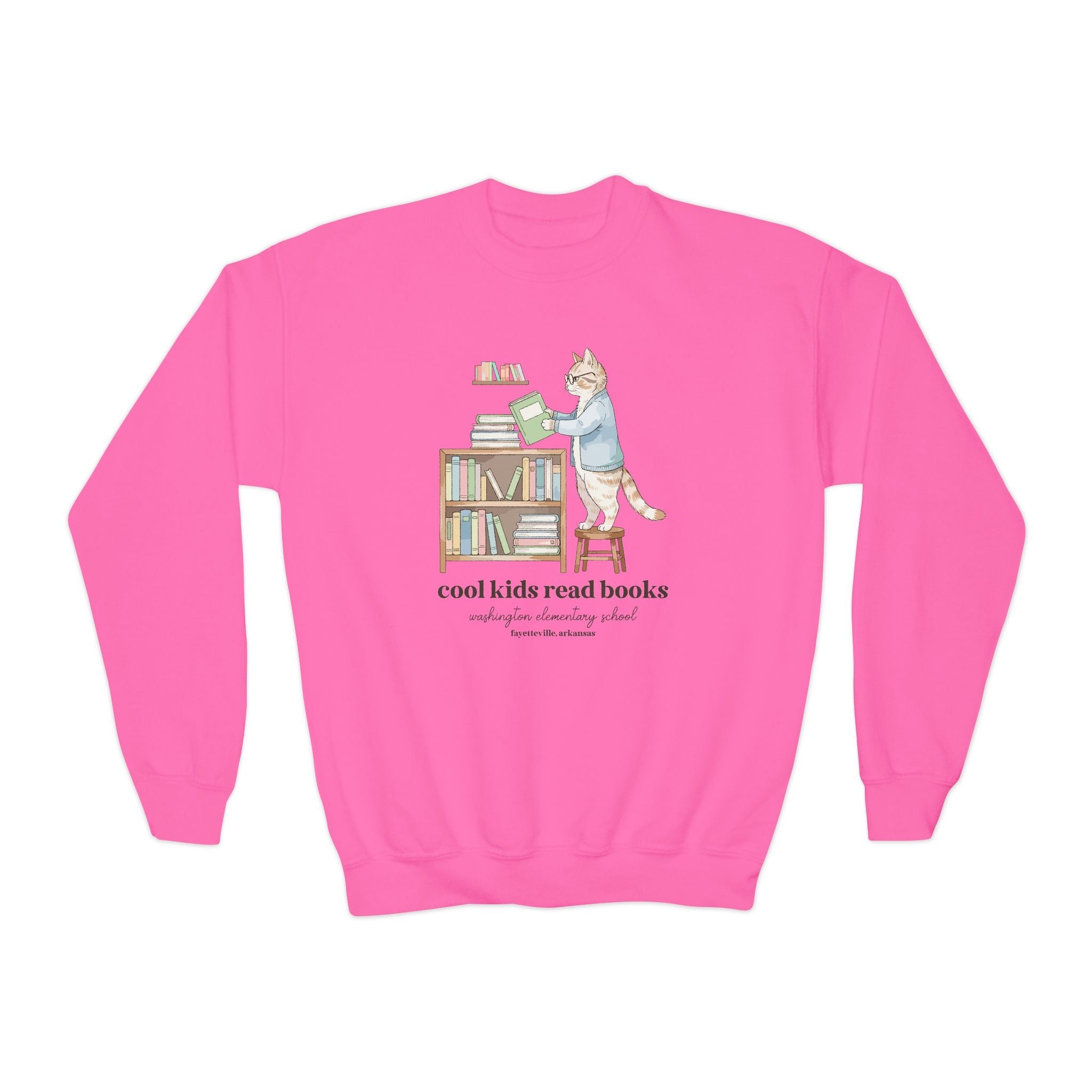 Washington Elementary School Kids Sweatshirt: Cool Kids Read Books | FPS + Opal and June Kids Sweatshirt, Fayetteville Public Schools - Opal and June