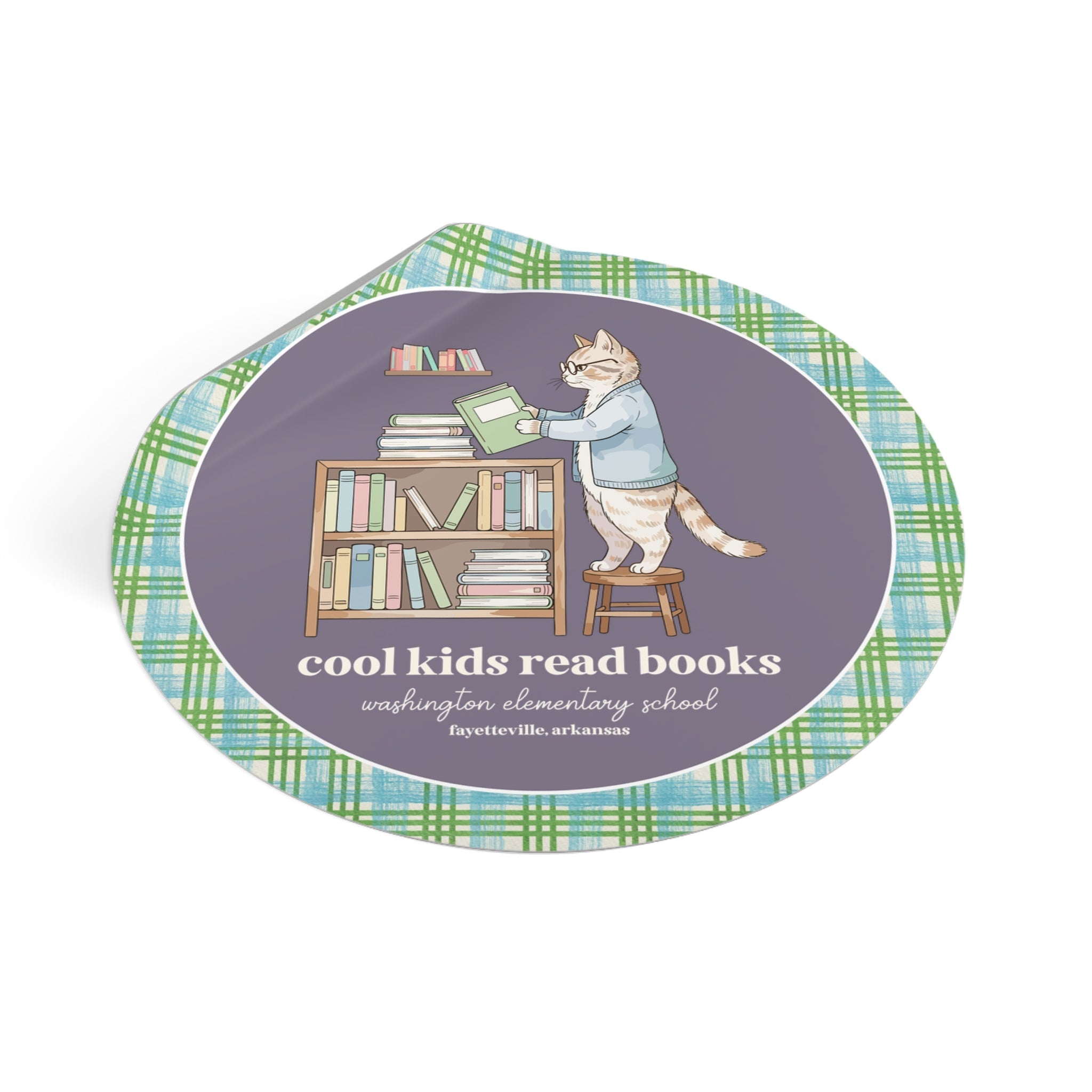 Washington Elementary School Sticker: Cool Kids Read Books | FPS + Opal and June Sticker, Fayetteville Public Schools - Opal and June