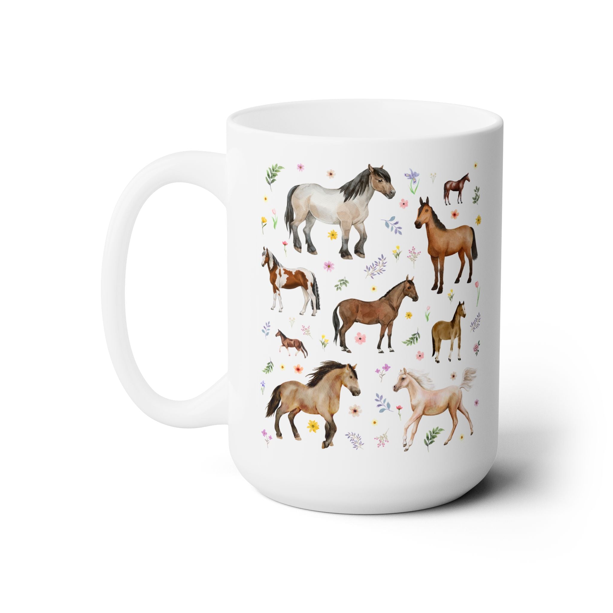 Watercolor Horses and Flowers Coffee Mug - Opal and June