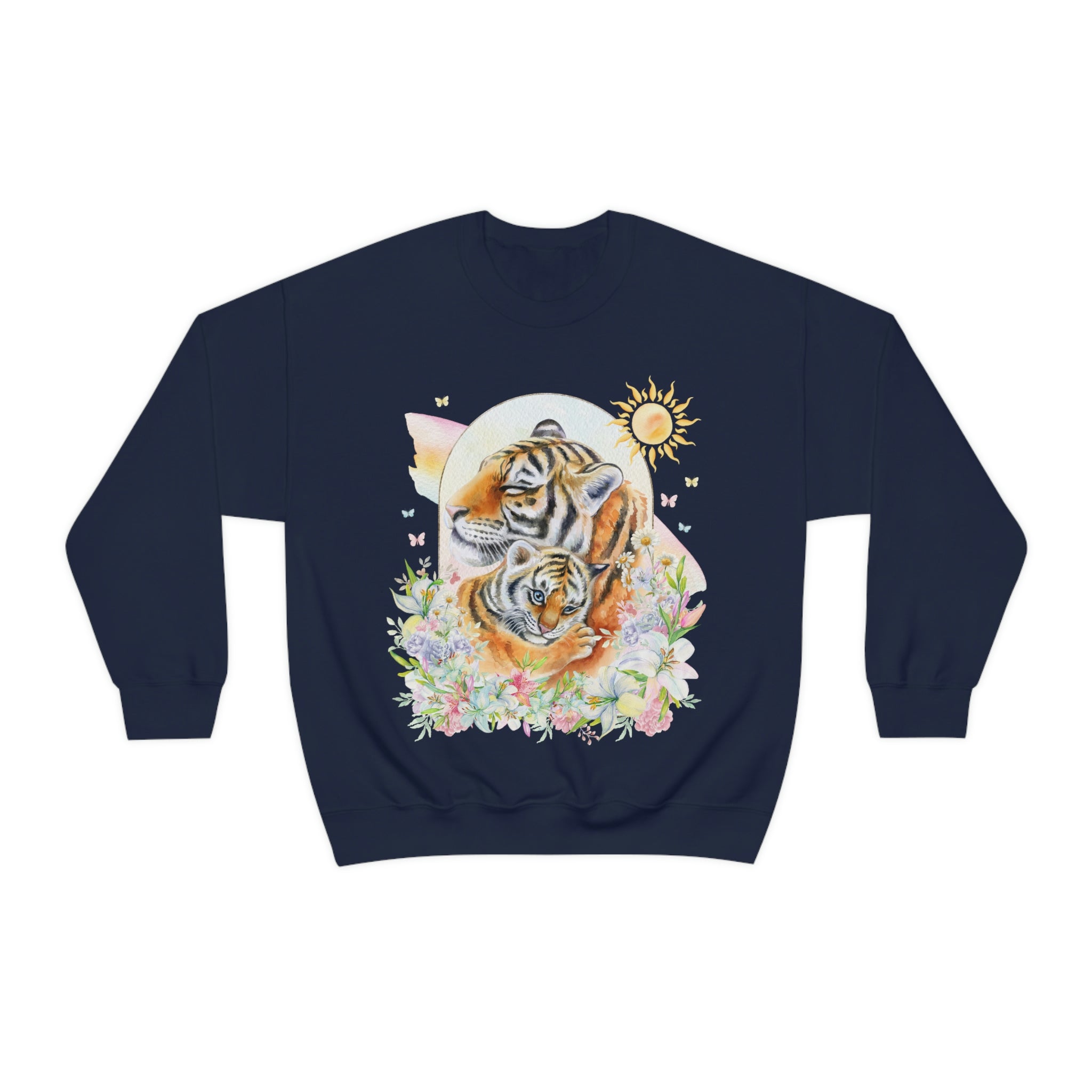 Watercolor Tiger Sweatshirt with Flowers: Eighties Floral Aesthetic - Opal and June