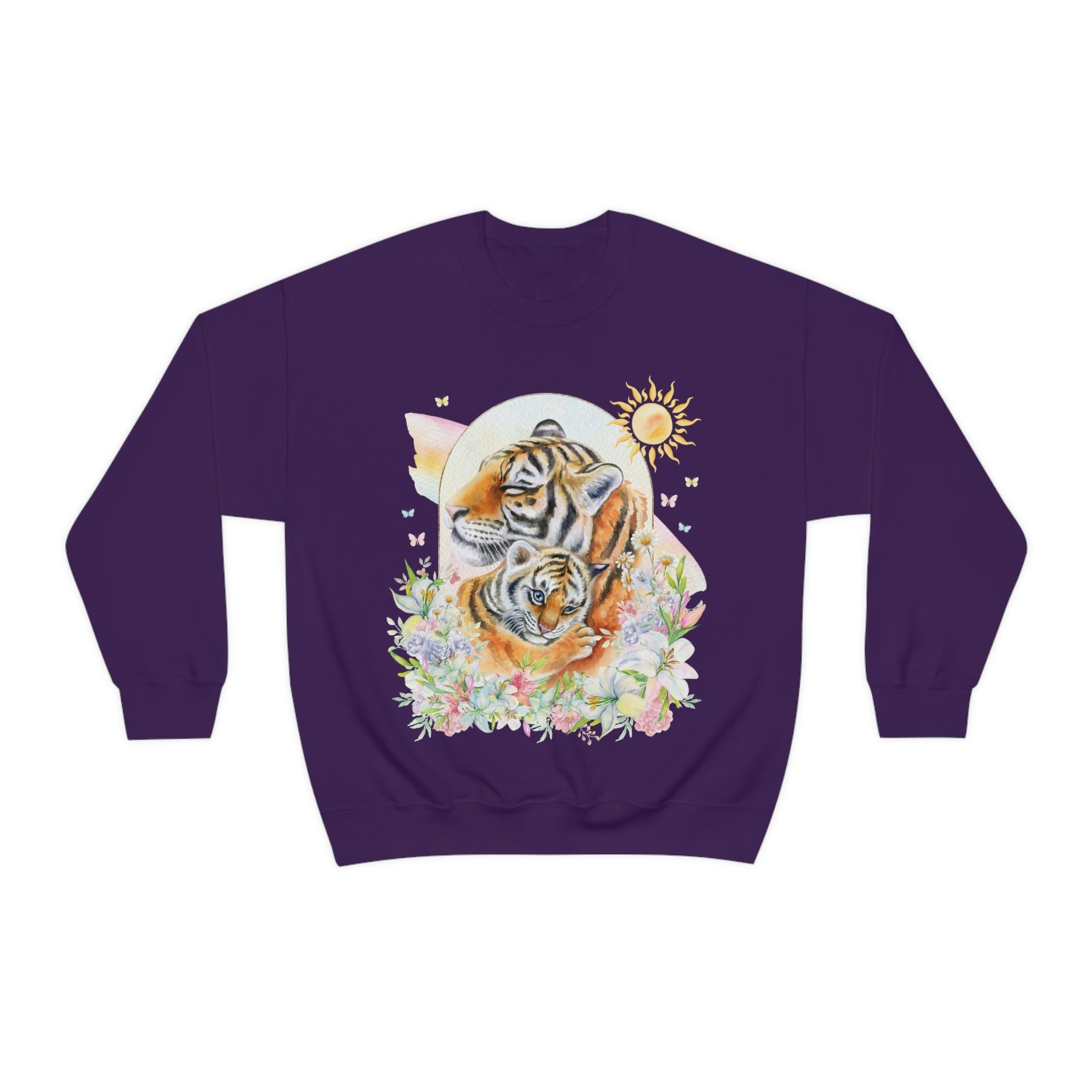 Watercolor Tiger Sweatshirt with Flowers: Eighties Floral Aesthetic - Opal and June
