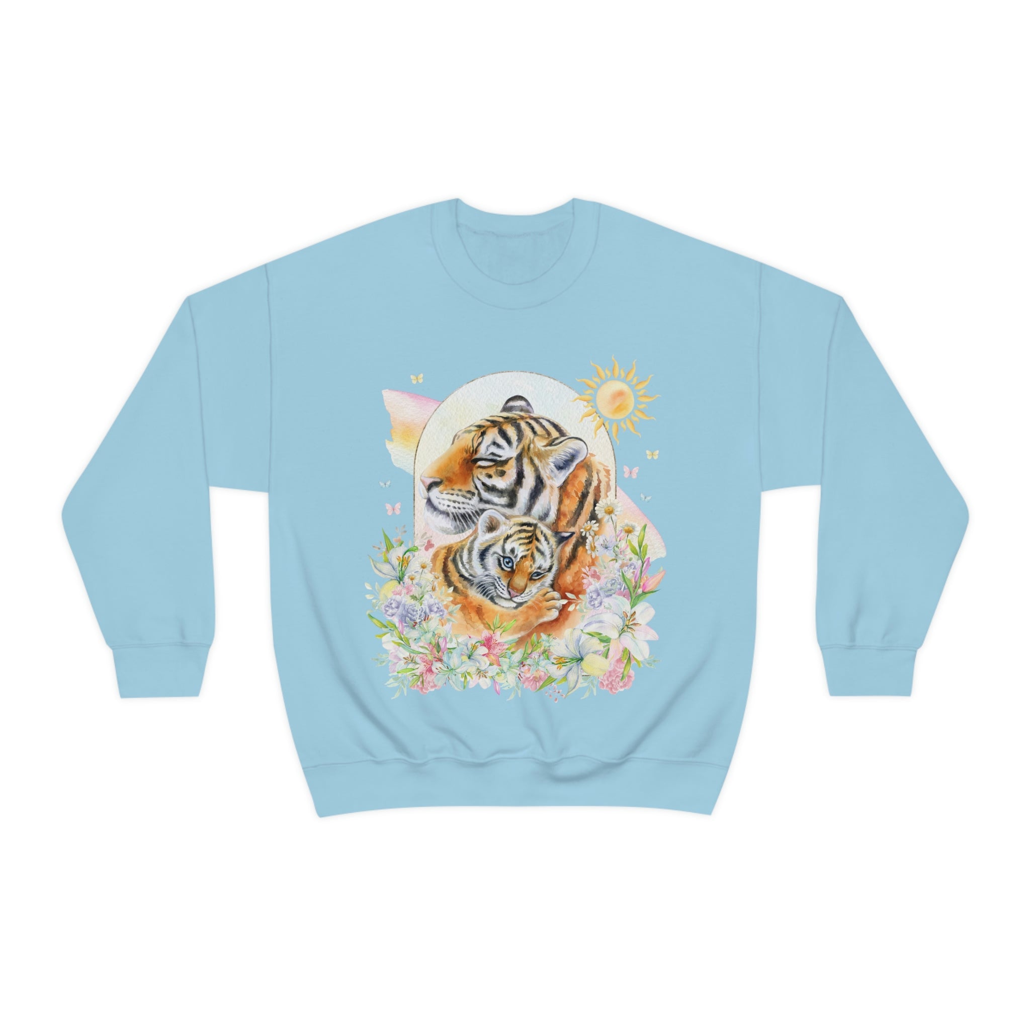 Watercolor Tiger Sweatshirt with Flowers: Eighties Floral Aesthetic - Opal and June