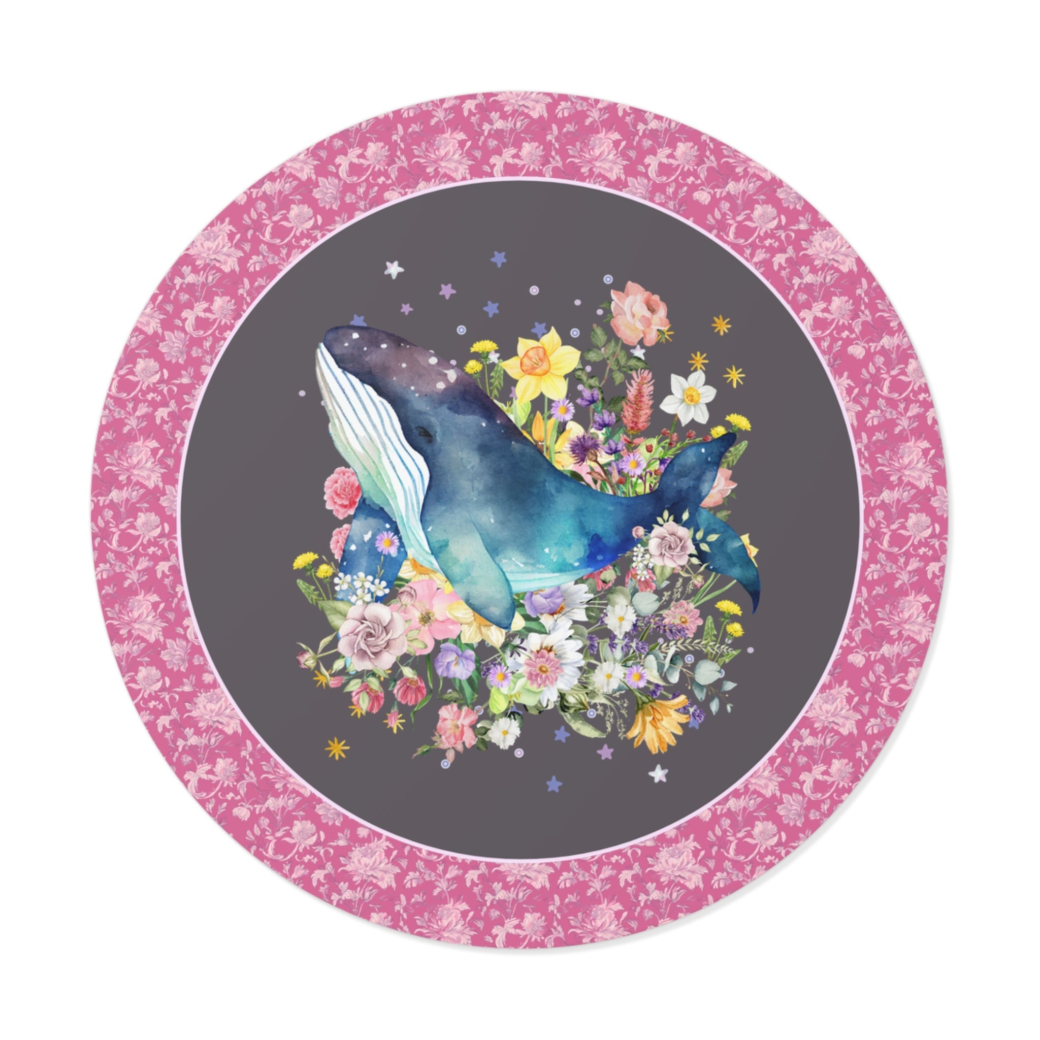 Watercolor Whale Sticker of Whale in Botanical Bouquet: Cottagecore Floral Whale Sticker, Small Birthday Gift for Whale Lover with Stars - Opal and June