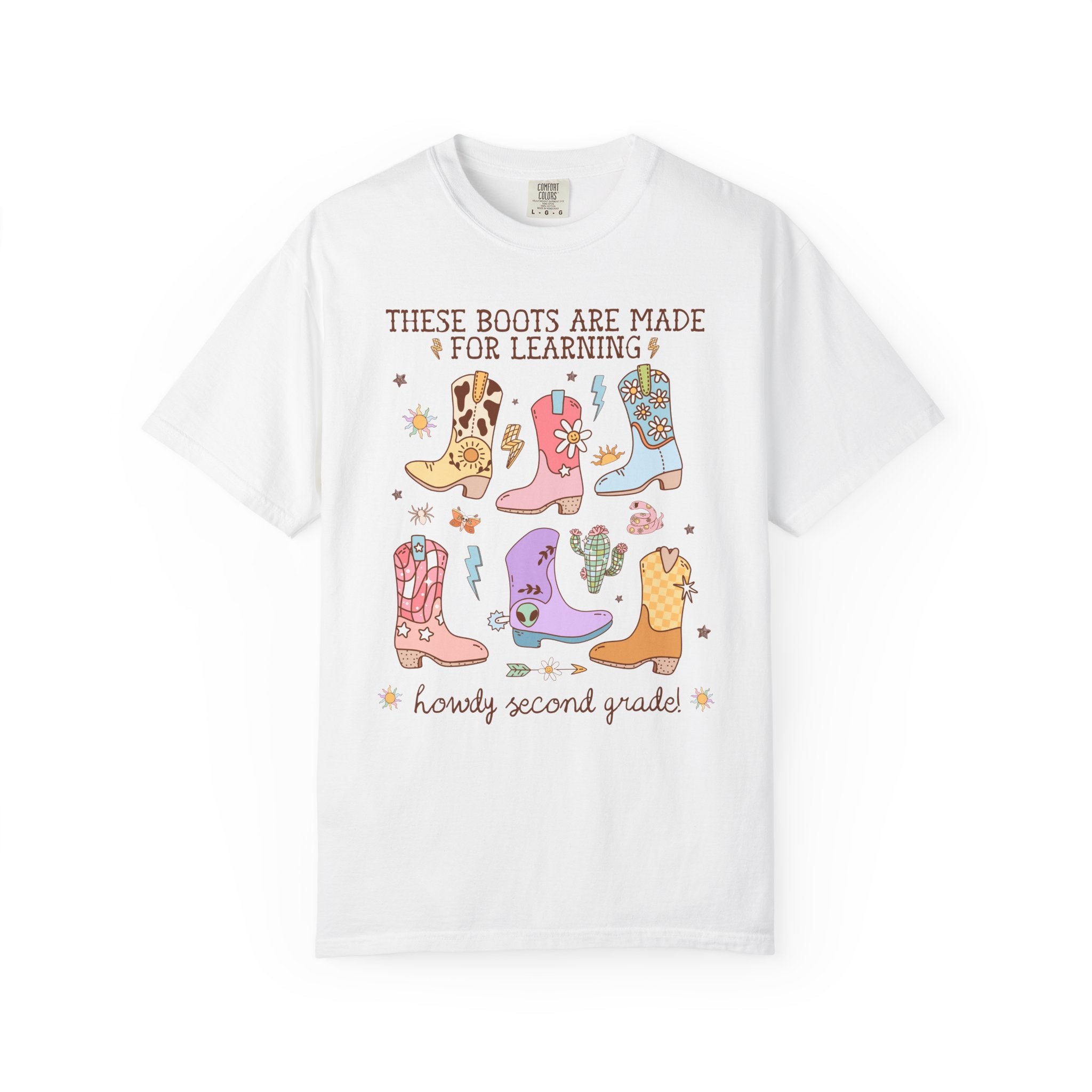 Western Second Grade Teacher Tee Shirt for Back To School: These Boots Are Made for Learning, Funny Saying Second Grade Crew or Team Tee - Opal and June