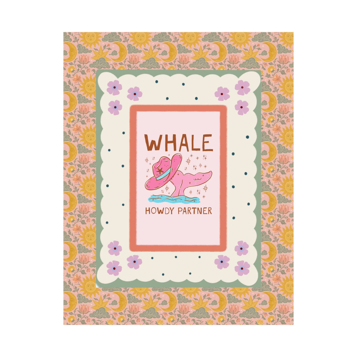 Whale Howdy Partner Poster Print: Funny Cowboy Whale Lover Poster for Marine Biologist or Friend Studying Whales, Silly Animal Lover Wall Print - Opal and June