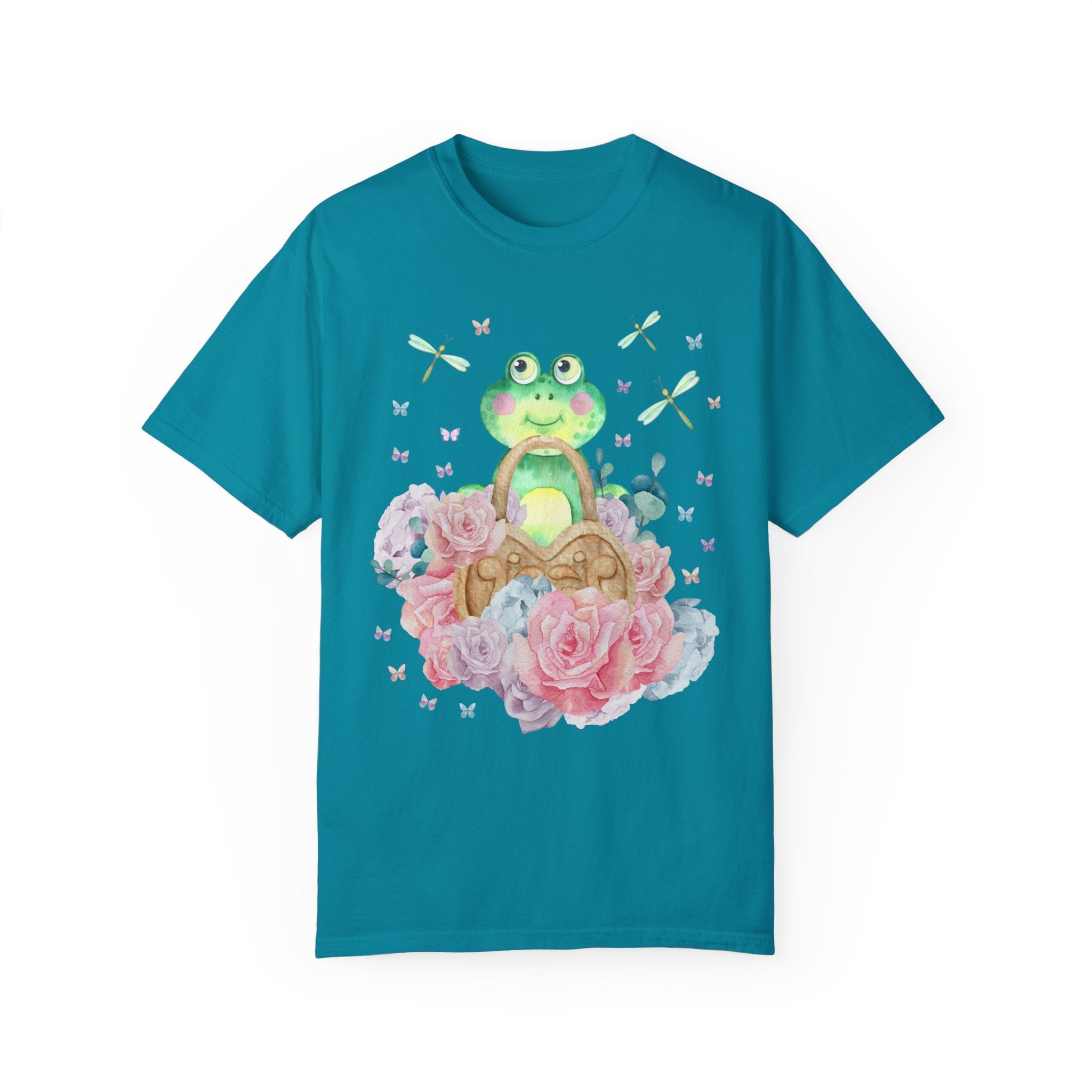Whimsical Frog Tee Shirt with Flowers: Cute Valentine's T-Shirt for Teachers | Retro and Colorful Maximalist Style Tee, Nineties Aesthetic T - Opal and June