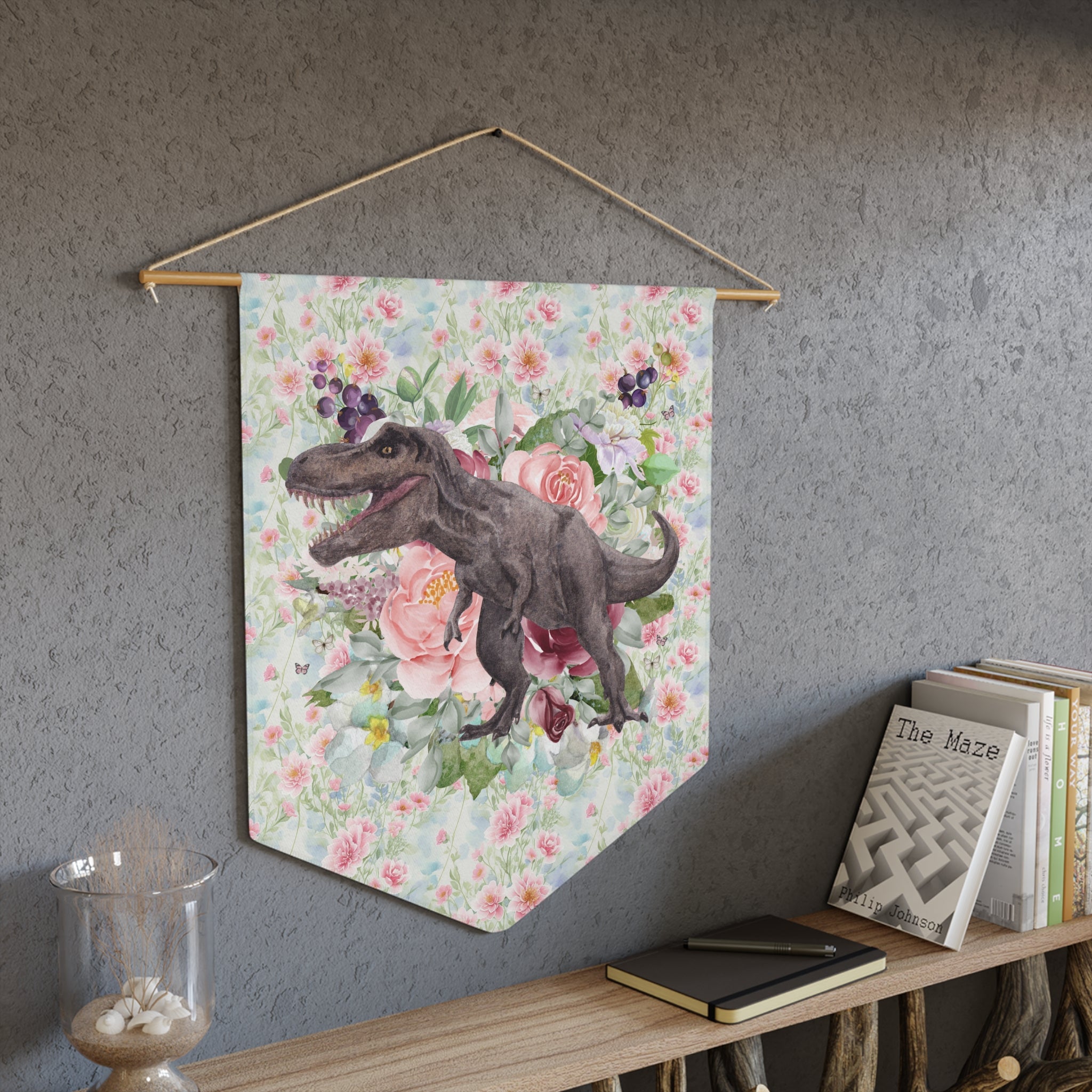 Whimsigoth Dinosaur Wall Hanging: Cottagecore Floral T - Rex with Boho Butterflies | Whimsical Dinosaur Gift for Her - Opal and June