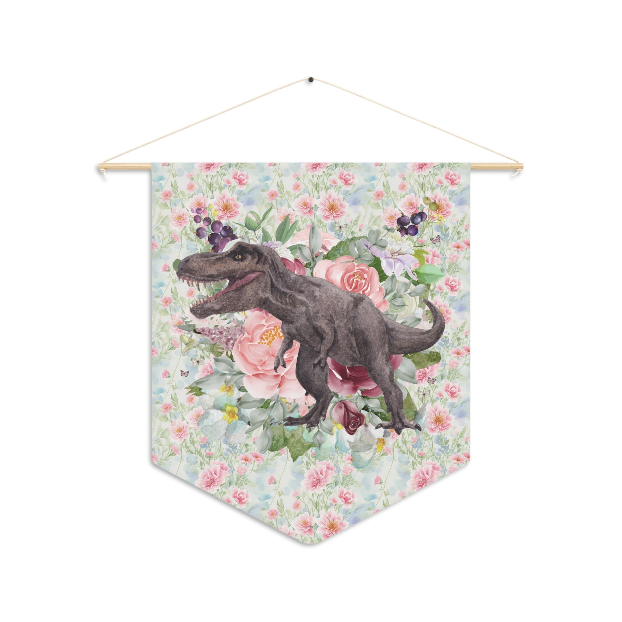Whimsigoth Dinosaur Wall Hanging: Cottagecore Floral T - Rex with Boho Butterflies | Whimsical Dinosaur Gift for Her - Opal and June