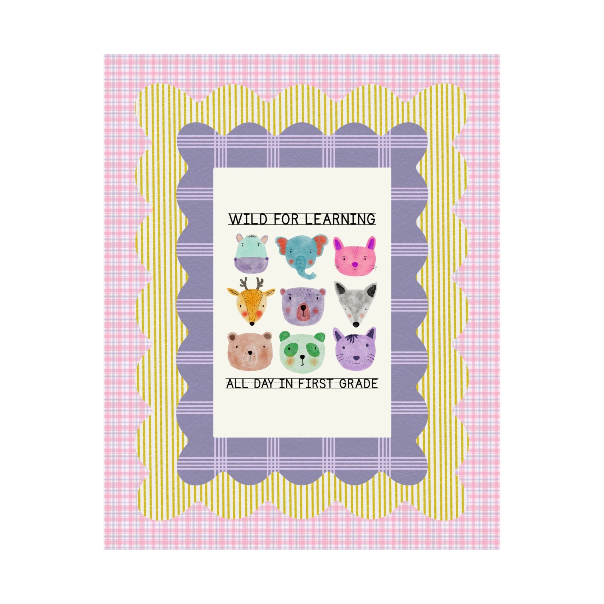 Wild for Learning First Grade Poster for Animal Lover, Colorful Maximalist 90s Aesthetic Print for First Grade Crew, Matching Teacher Gift - Opal and June