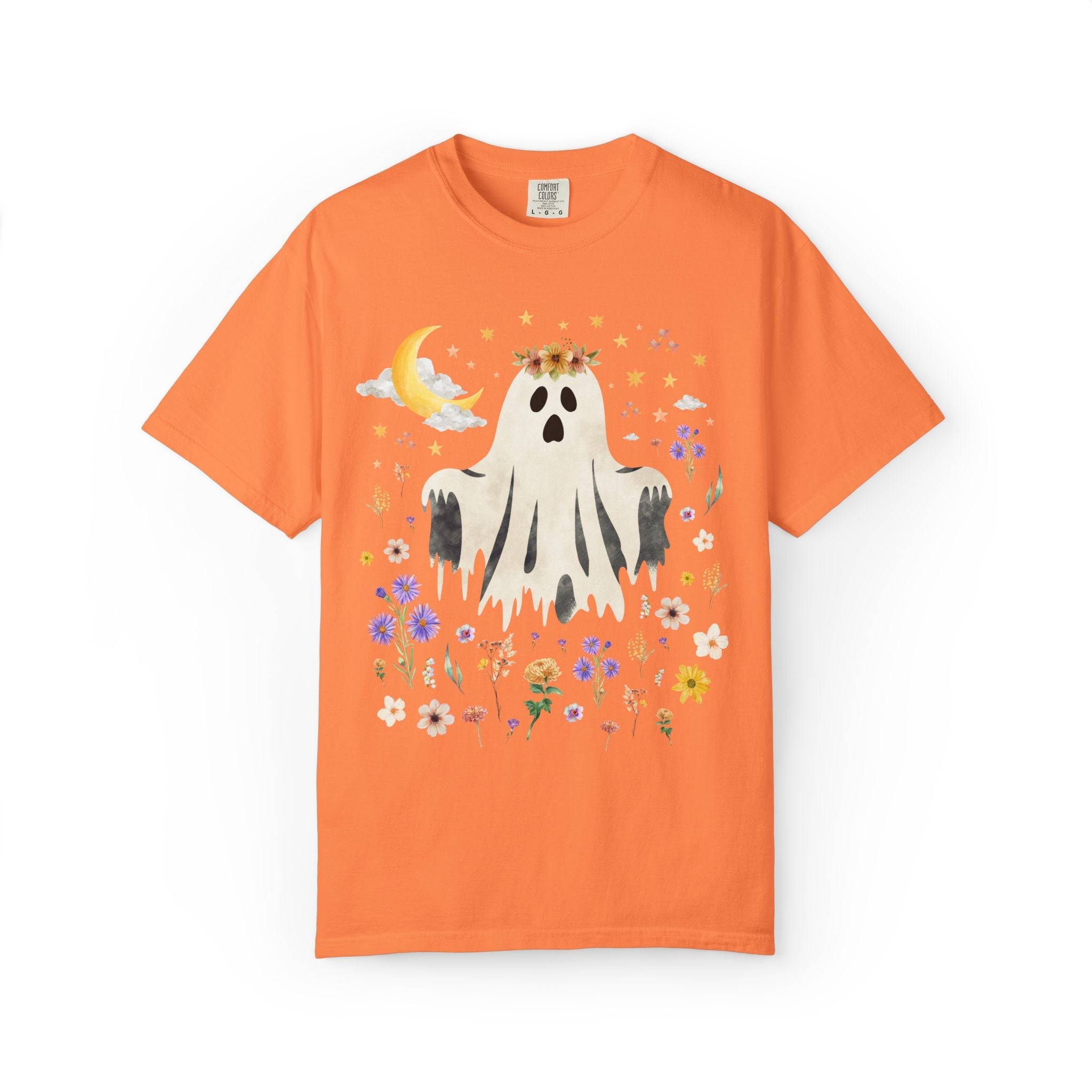 Wildflower Ghost Tee Shirt for Halloween or Spooky Season, Cute Ghost Lover Cottagecore T-Shirt with Flowers, Nostalgic Halloween Vibes - Opal and June